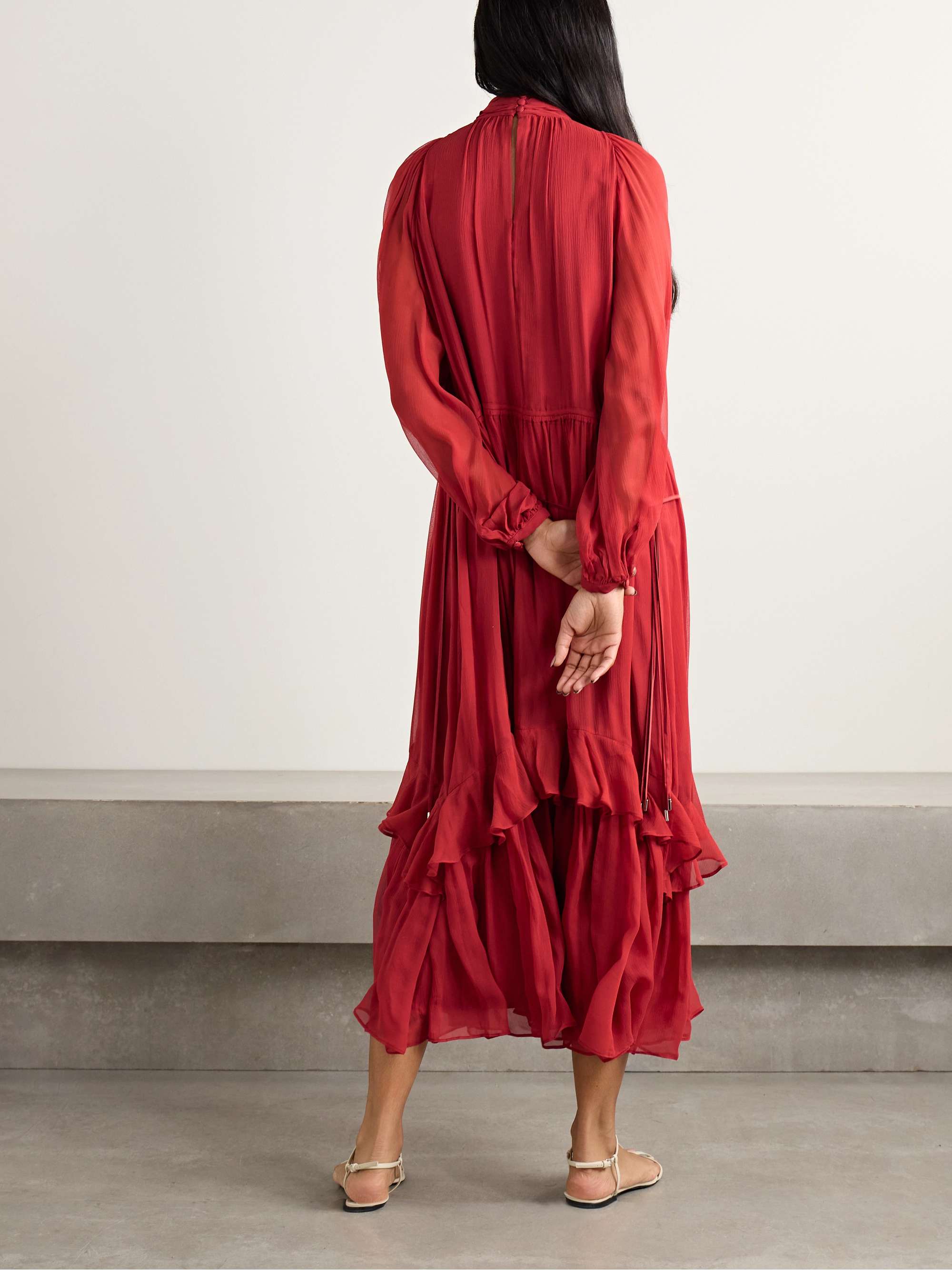 Cutout gathered silk-crepon midi dress view
