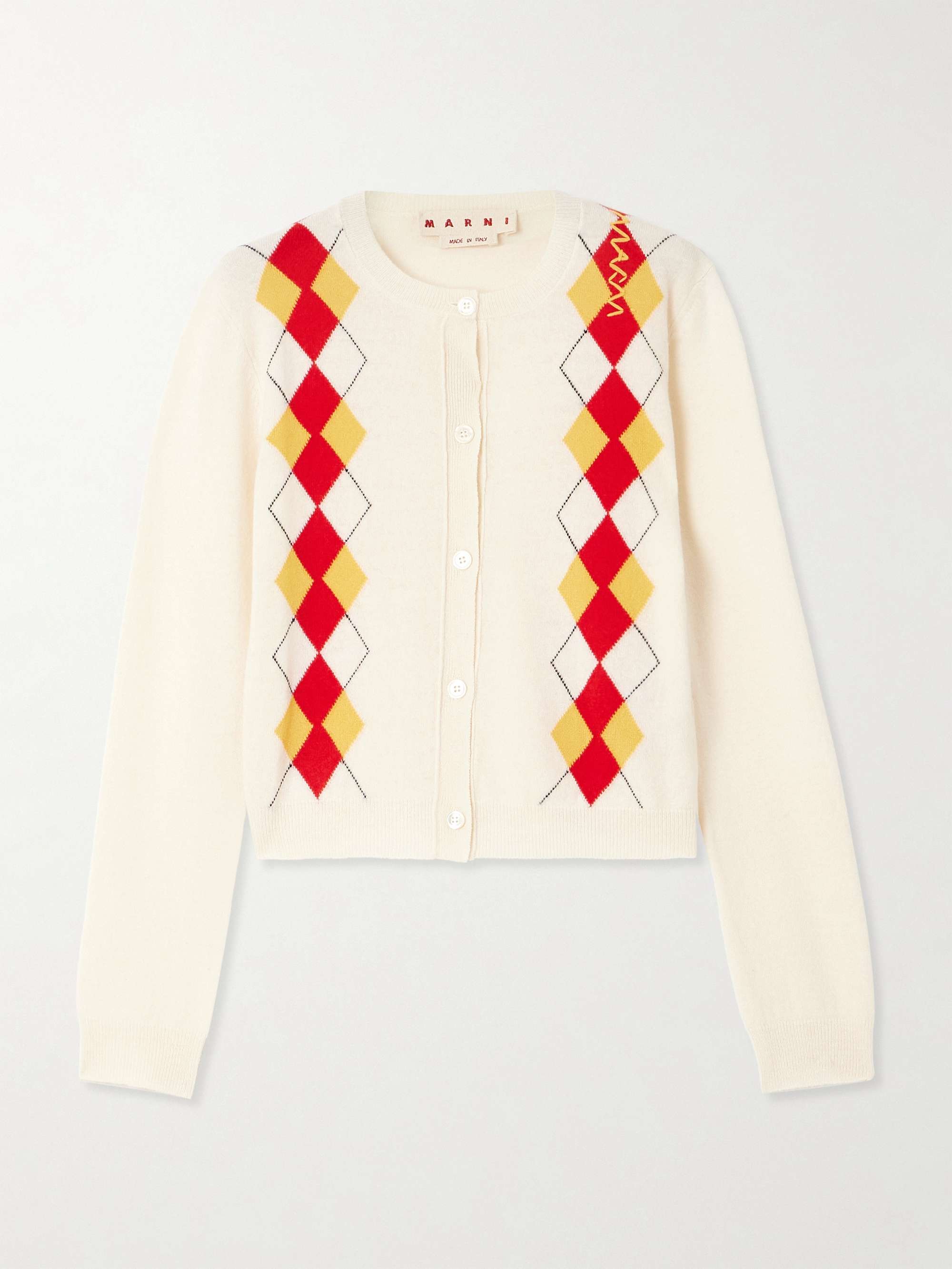 Cropped embroidered argyle wool cardigan view