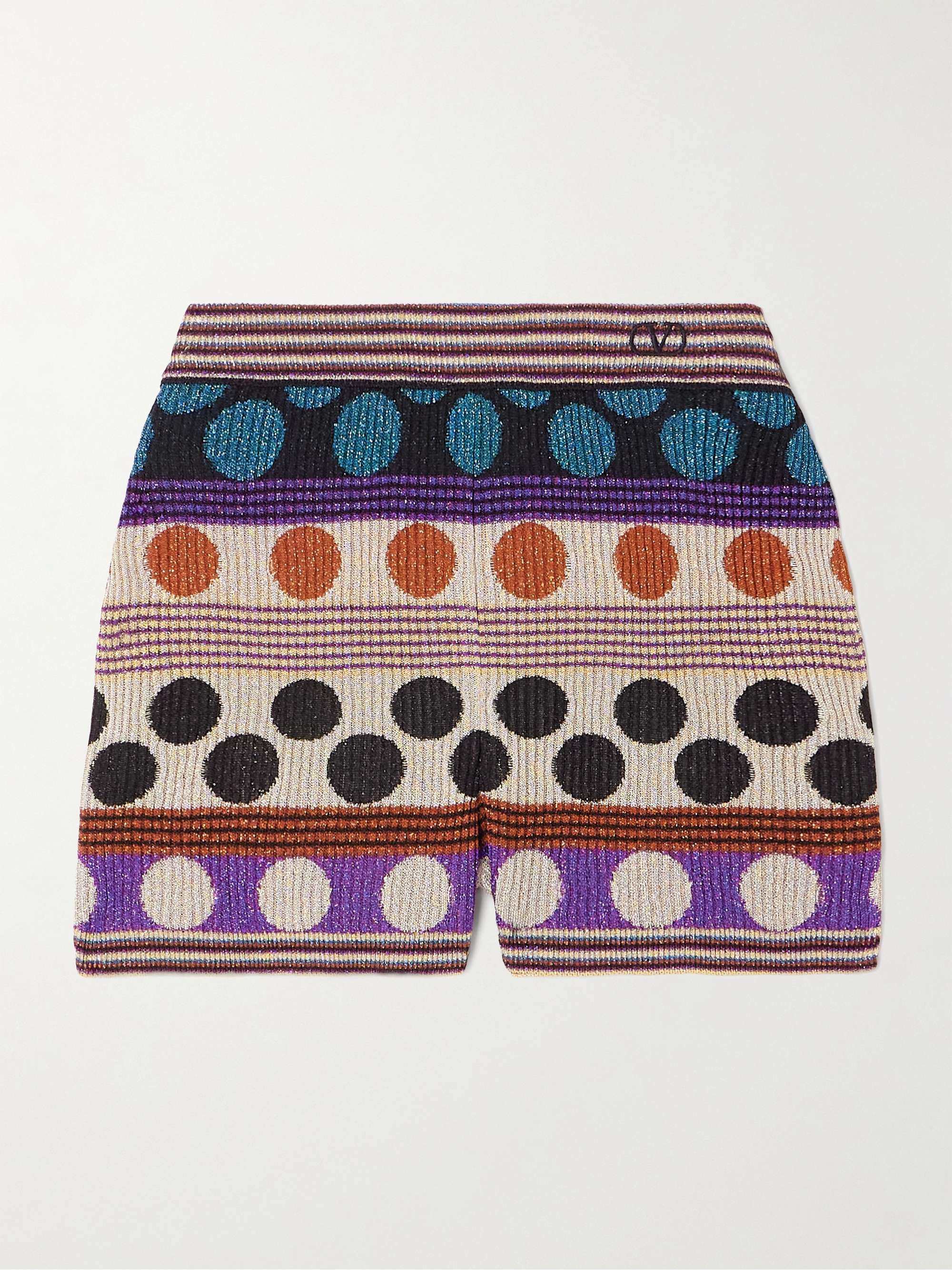 Embroidered ribbed metallic jacquard-knit shorts view