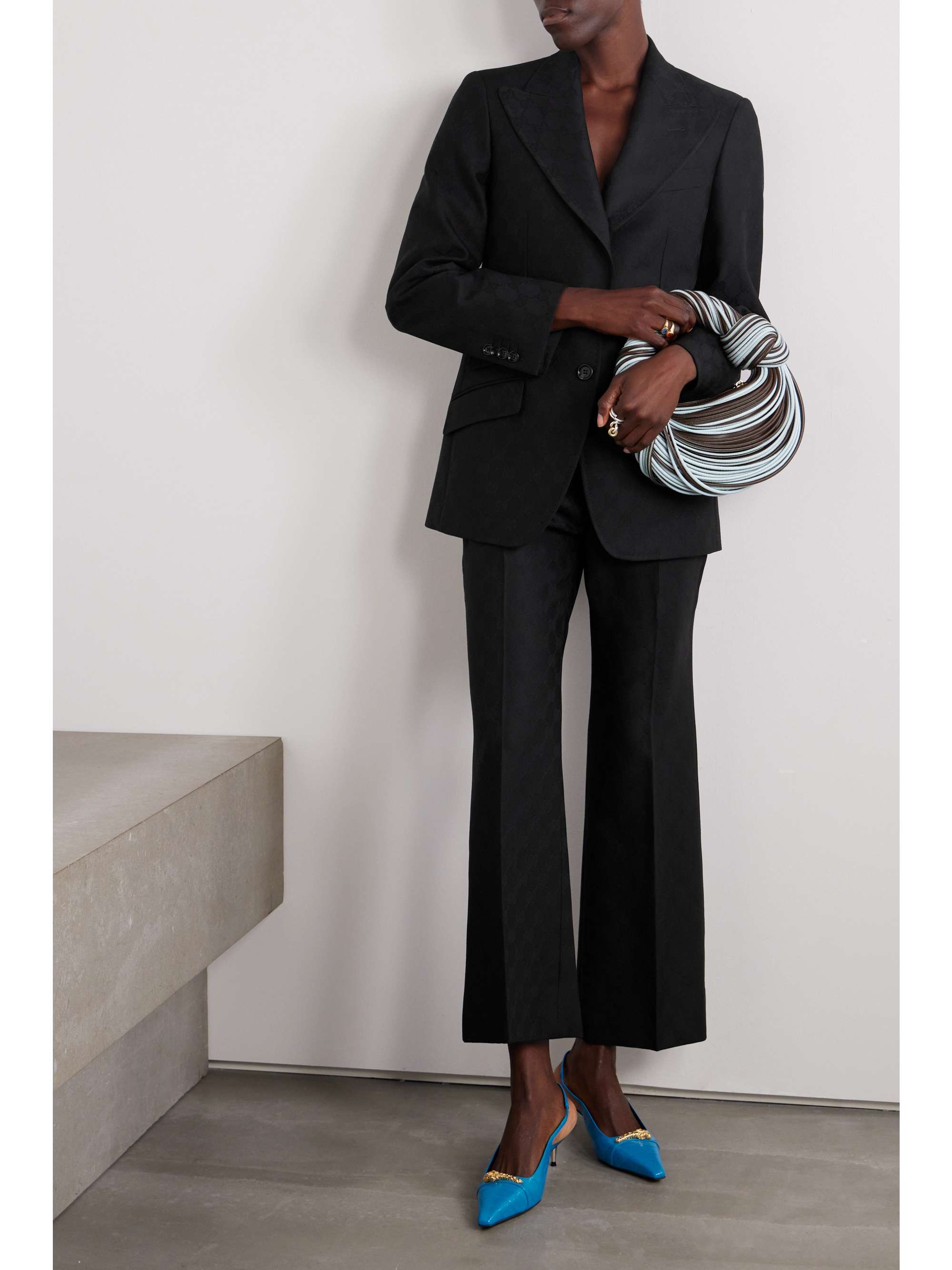 Cropped wool-jacquard bootcut pants view