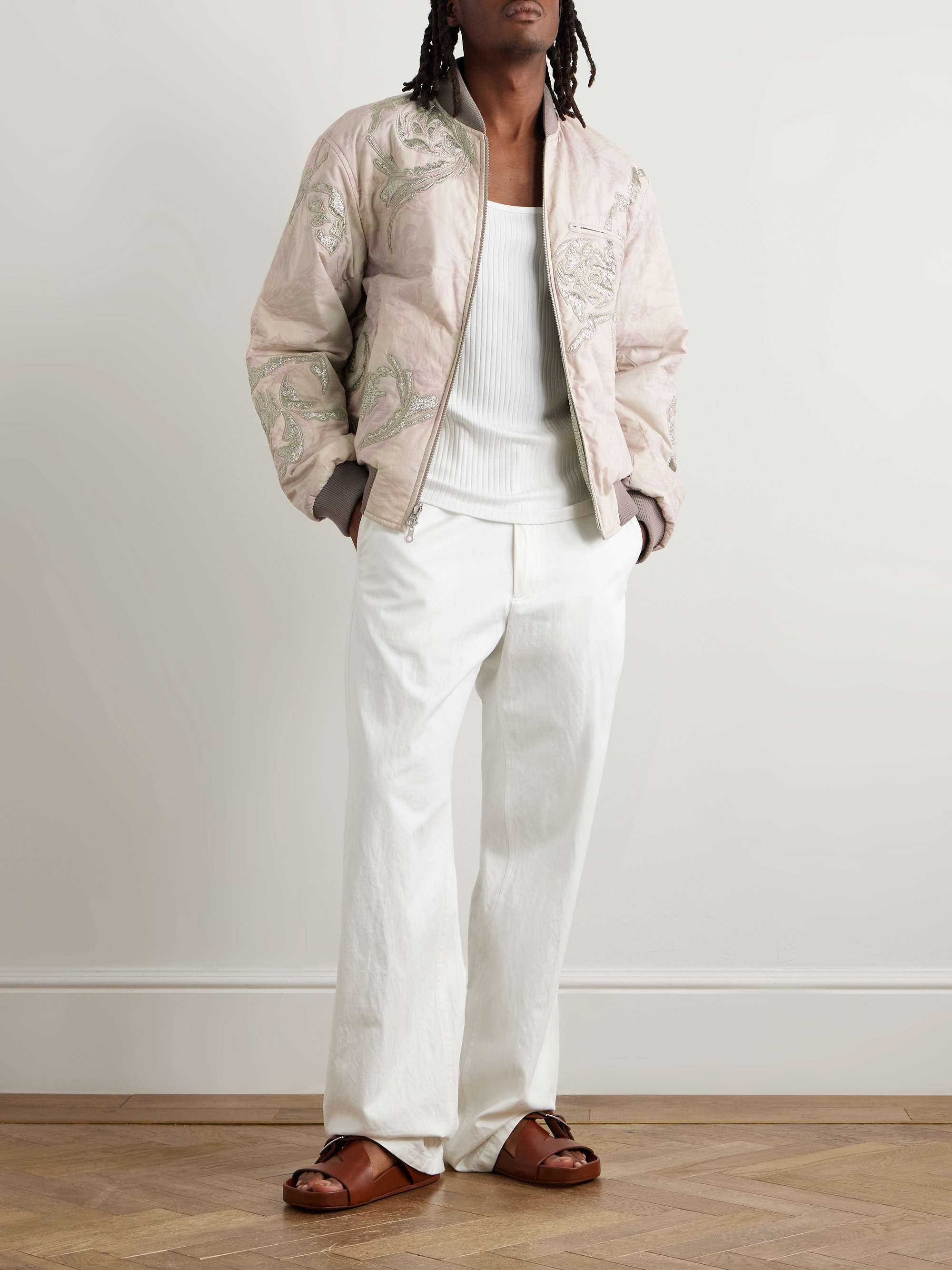 Reversible Embroidered Floral-Print Cotton and Lamé Bomber Jacket view