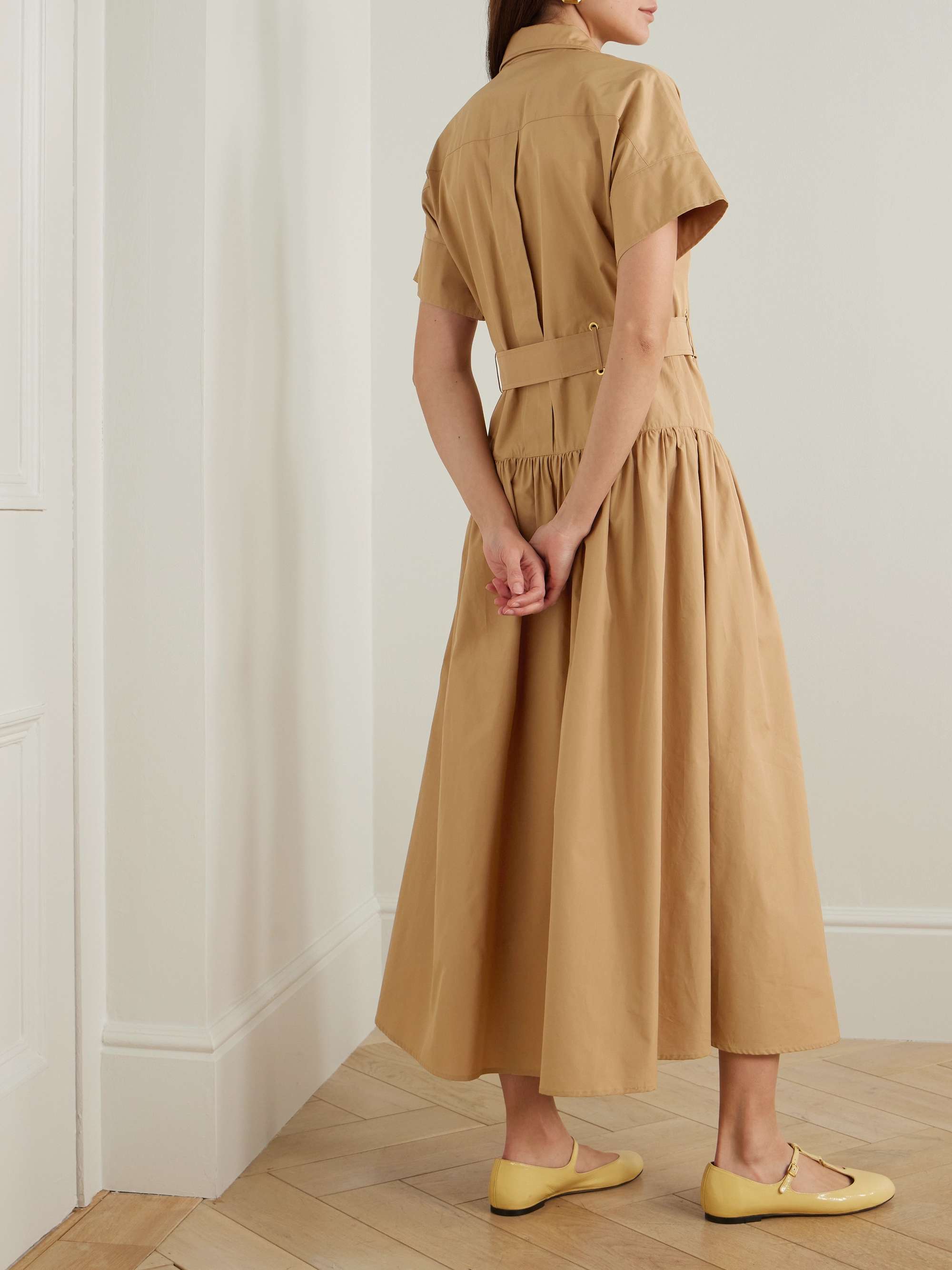 Agoraio belted eyelet-embellished cotton-poplin midi shirt dress view