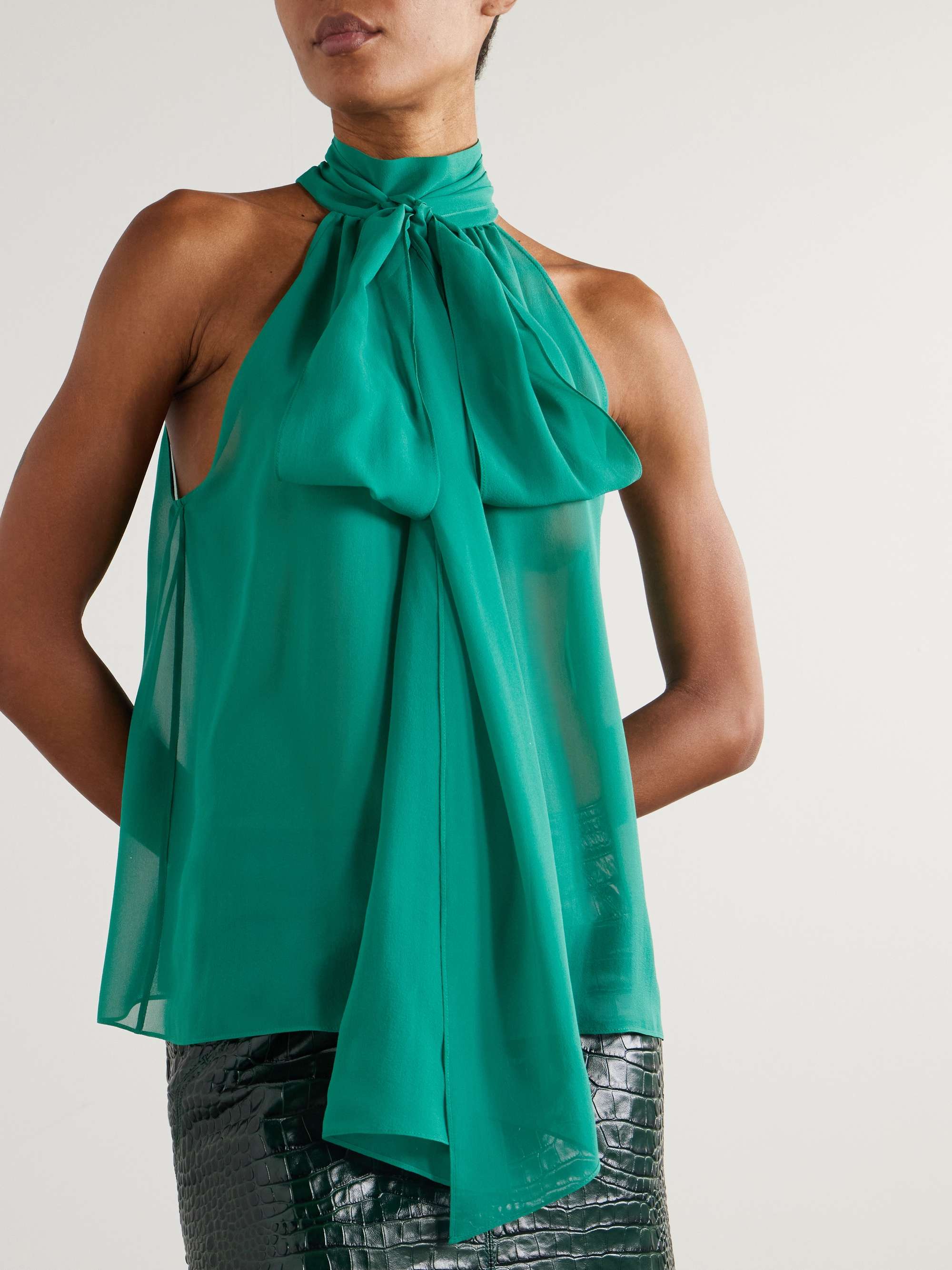 Pussy-bow silk crepe de chine top view