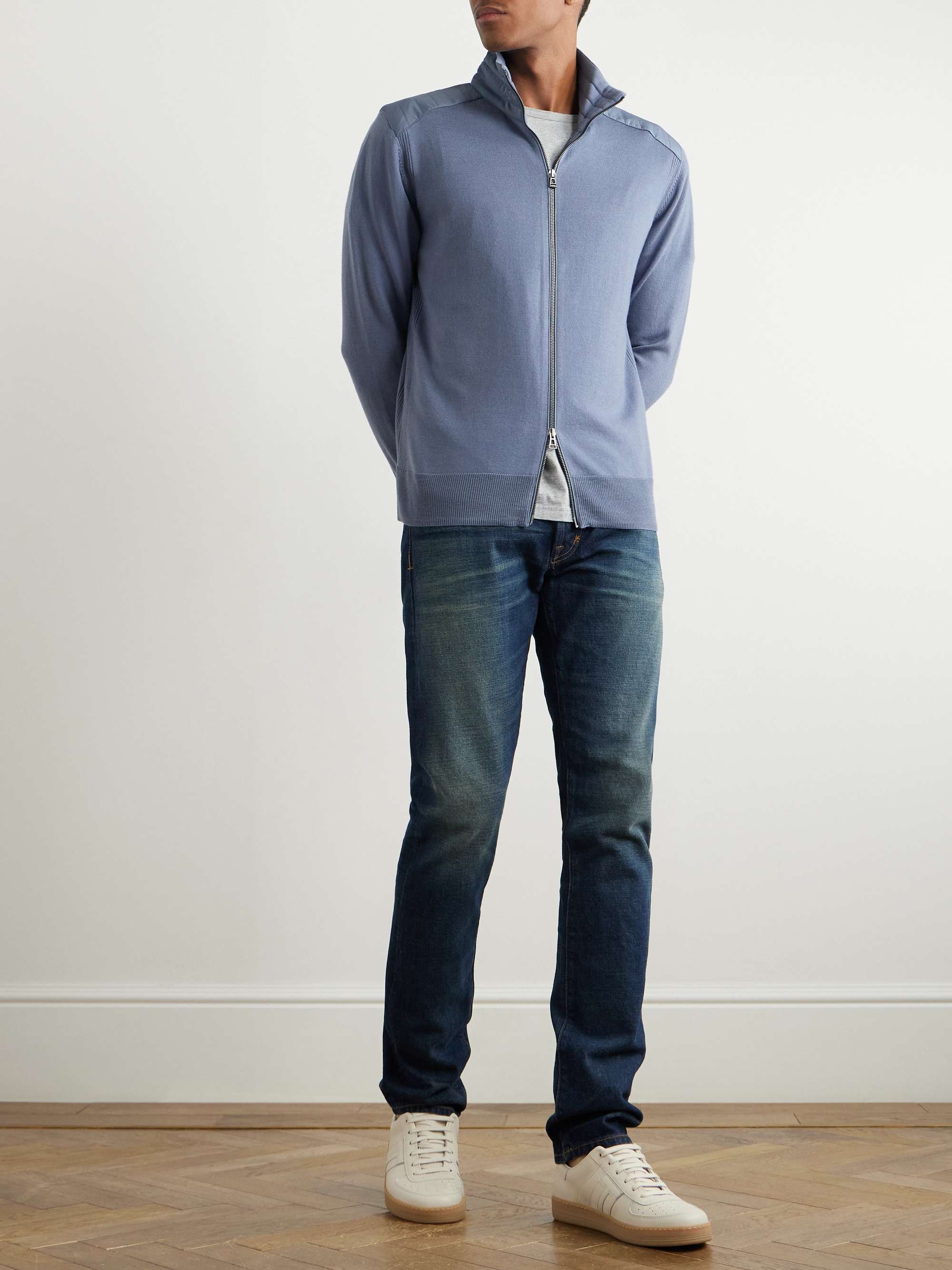Kelby Slim-Fit Shell-Trimmed Wool Zip-Up Cardigan view