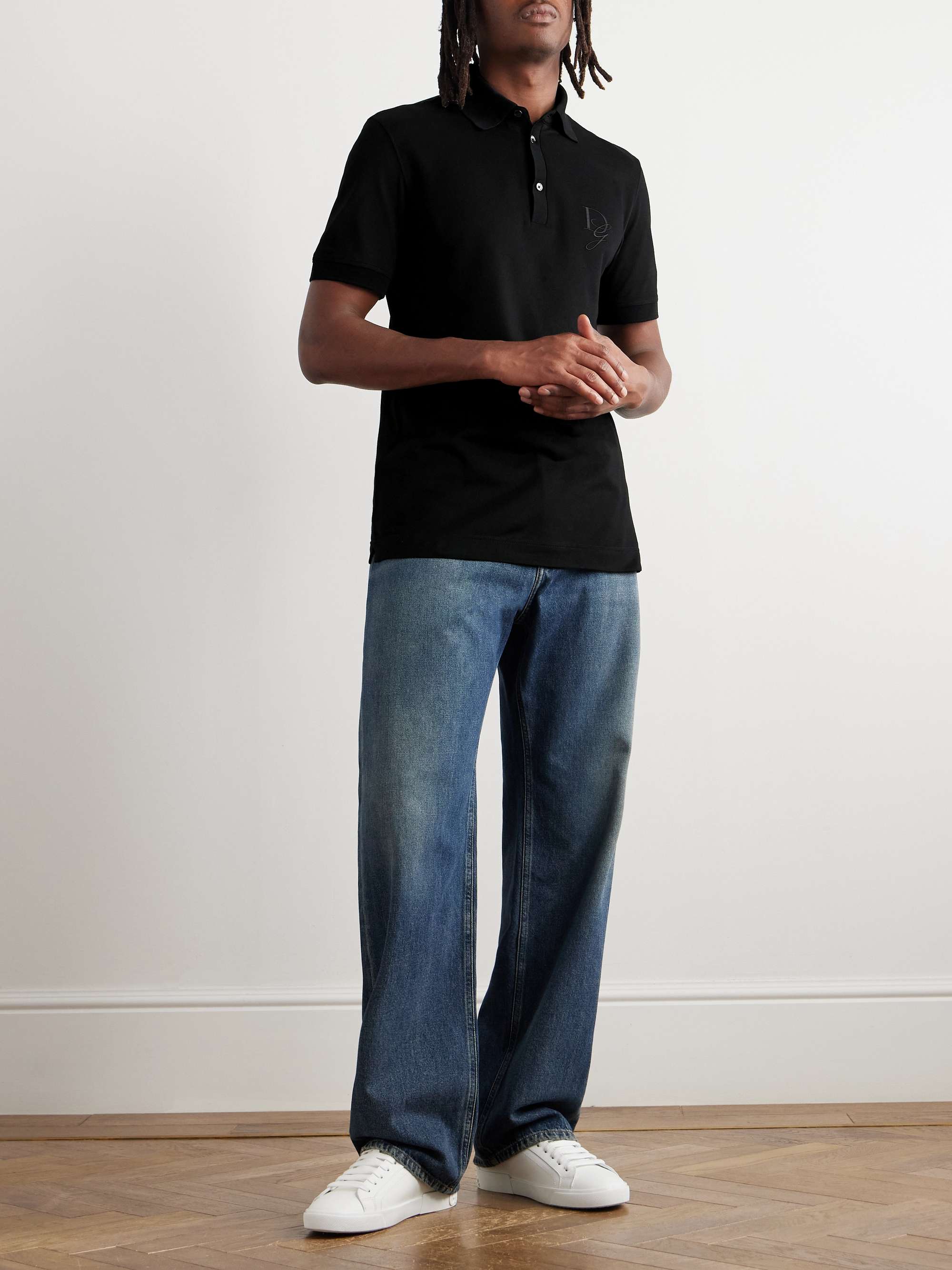 Logo-Embroidered Cotton-Piqué and Twill Polo Shirt view