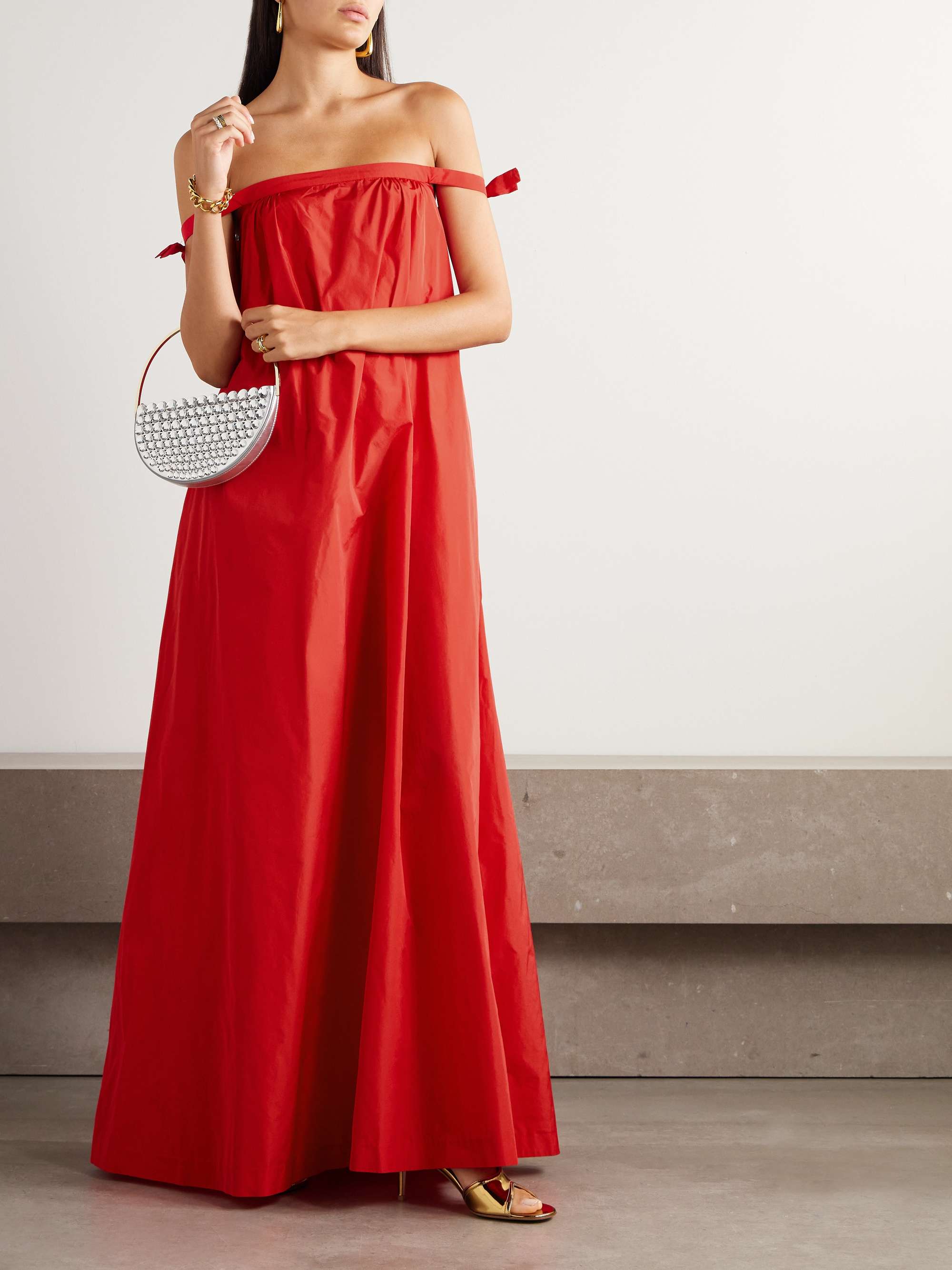 Brigitte off-the-shoulder bow-embellished taffeta gown view