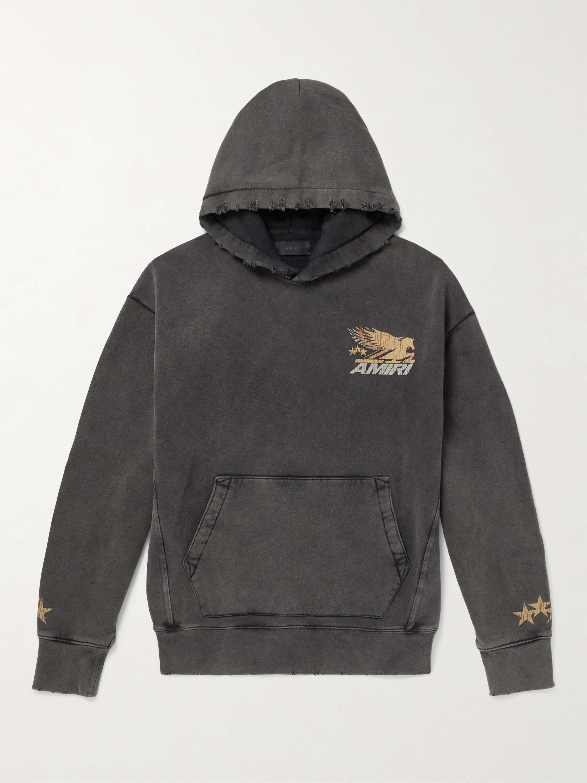 Vintage Pegasus Distressed Logo-Print Cotton-Jersey Hoodie view