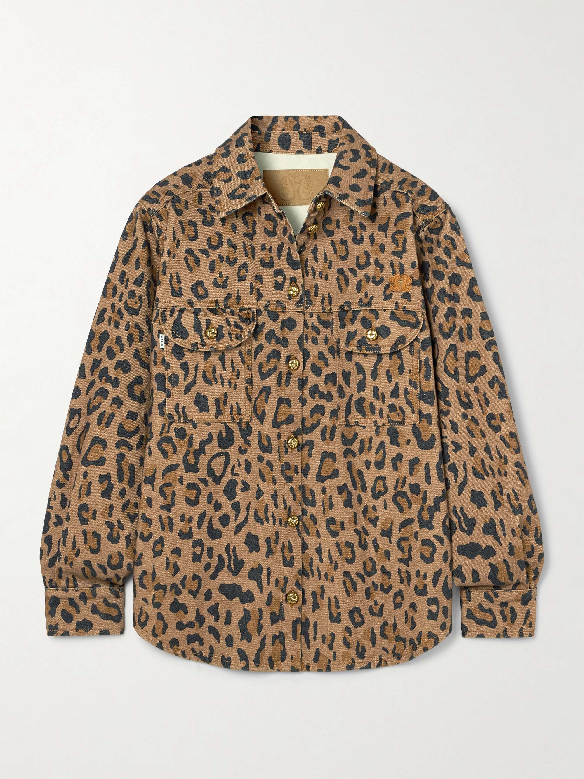 Simba Berber embroidered leopard-print denim shirt view