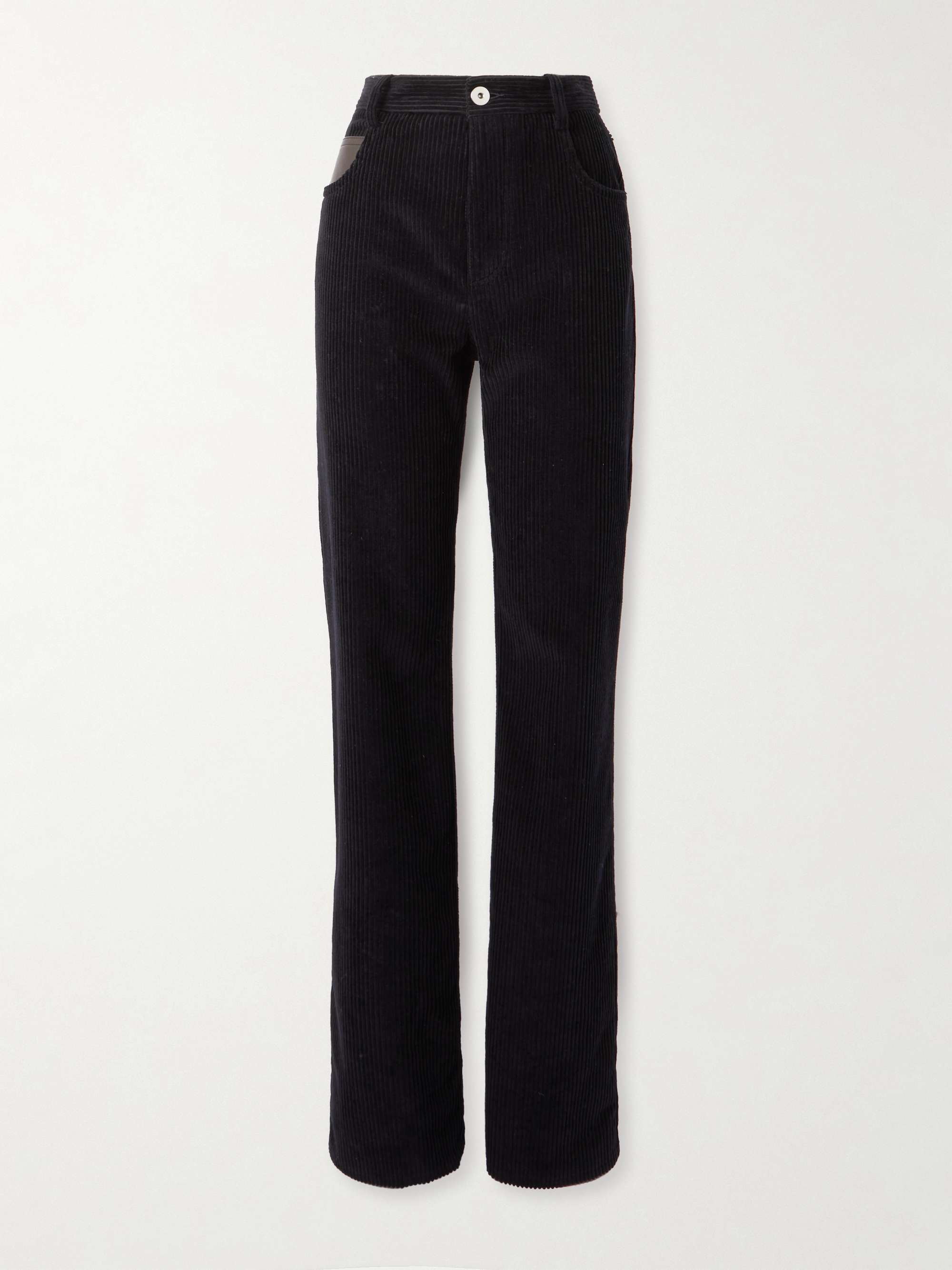 Leather-trimmed cotton-corduroy straight-leg pants view