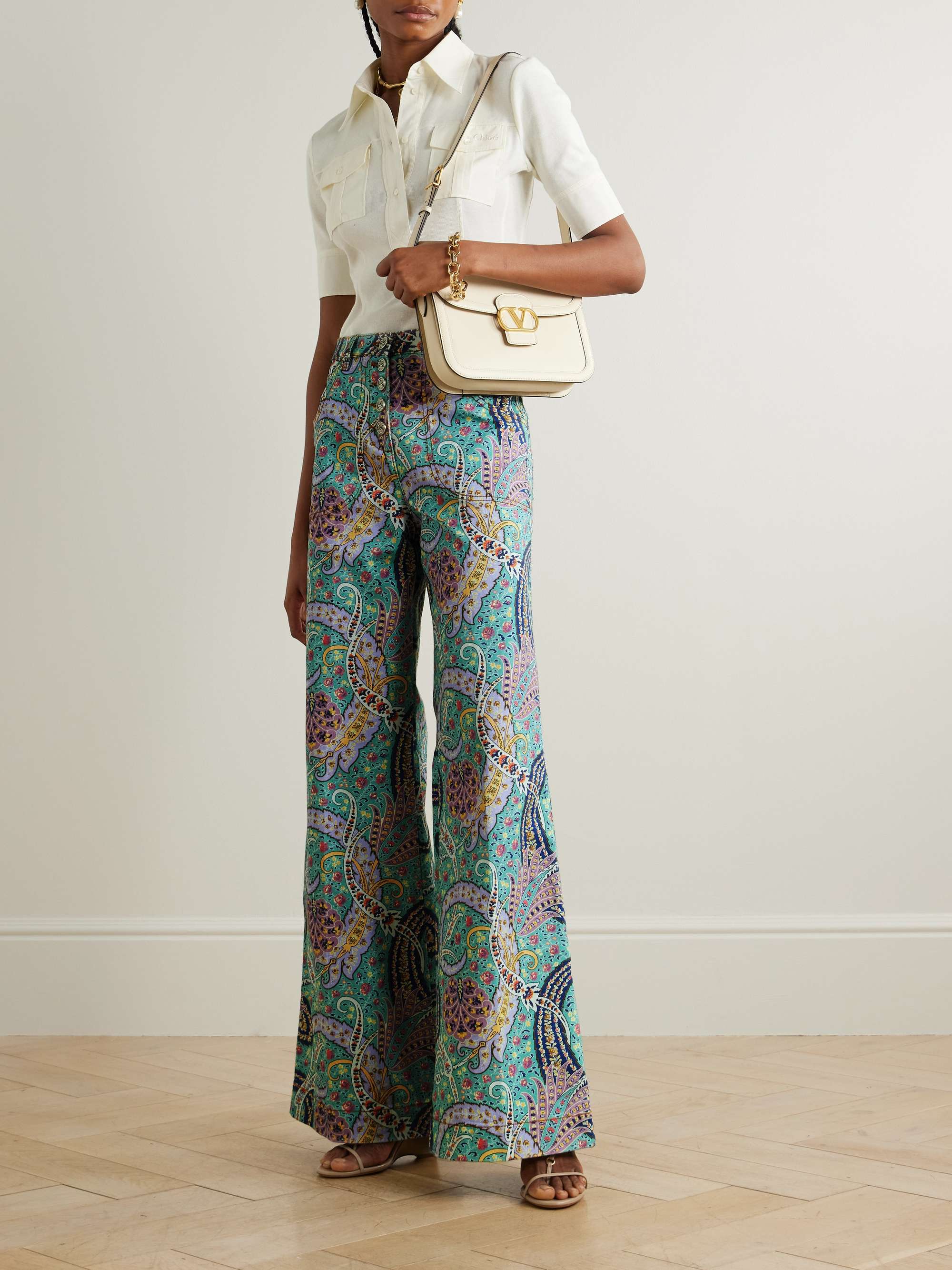 Paisley-print high-rise wide-leg jeans view