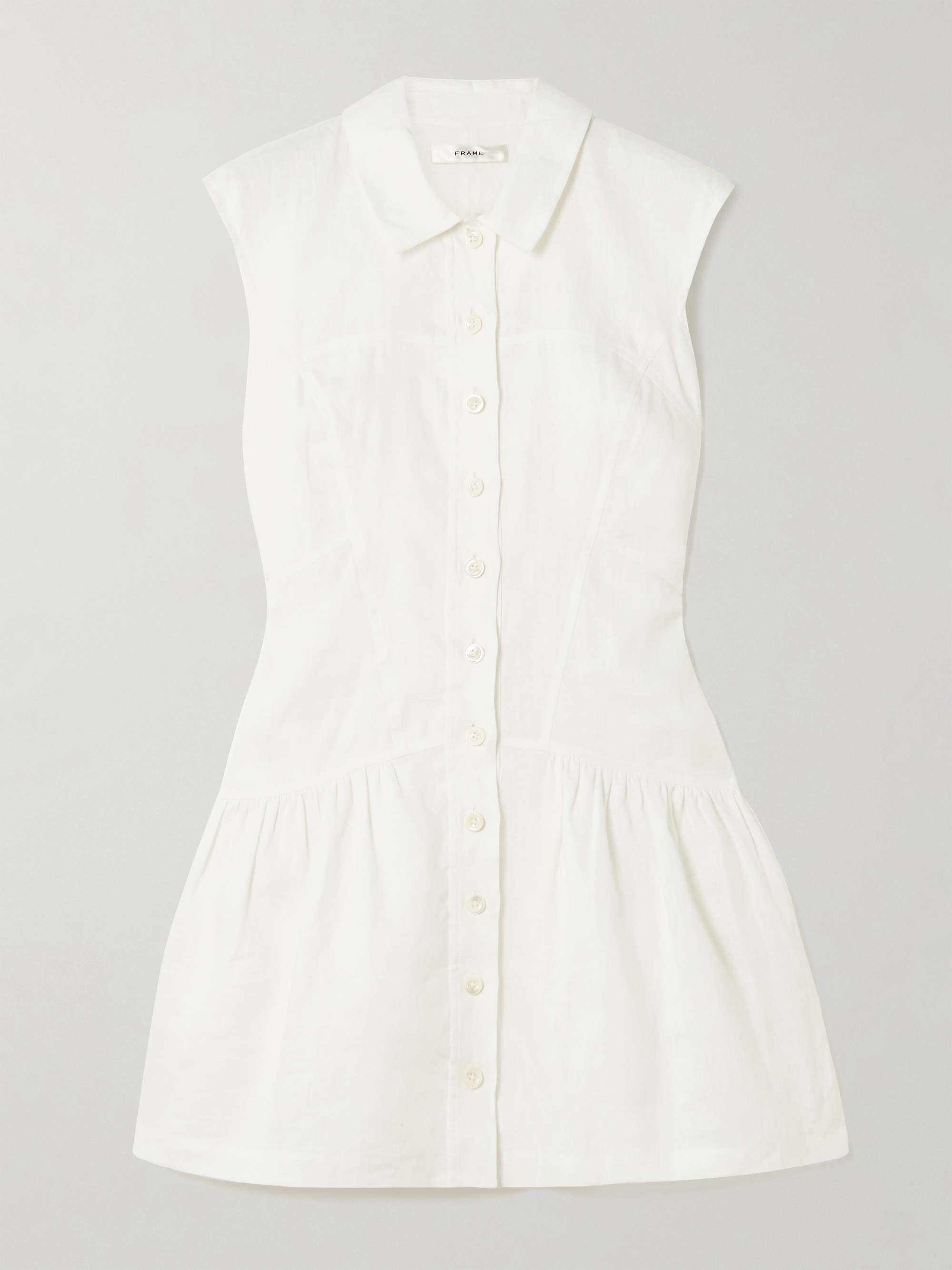 Gathered linen mini shirt dress view