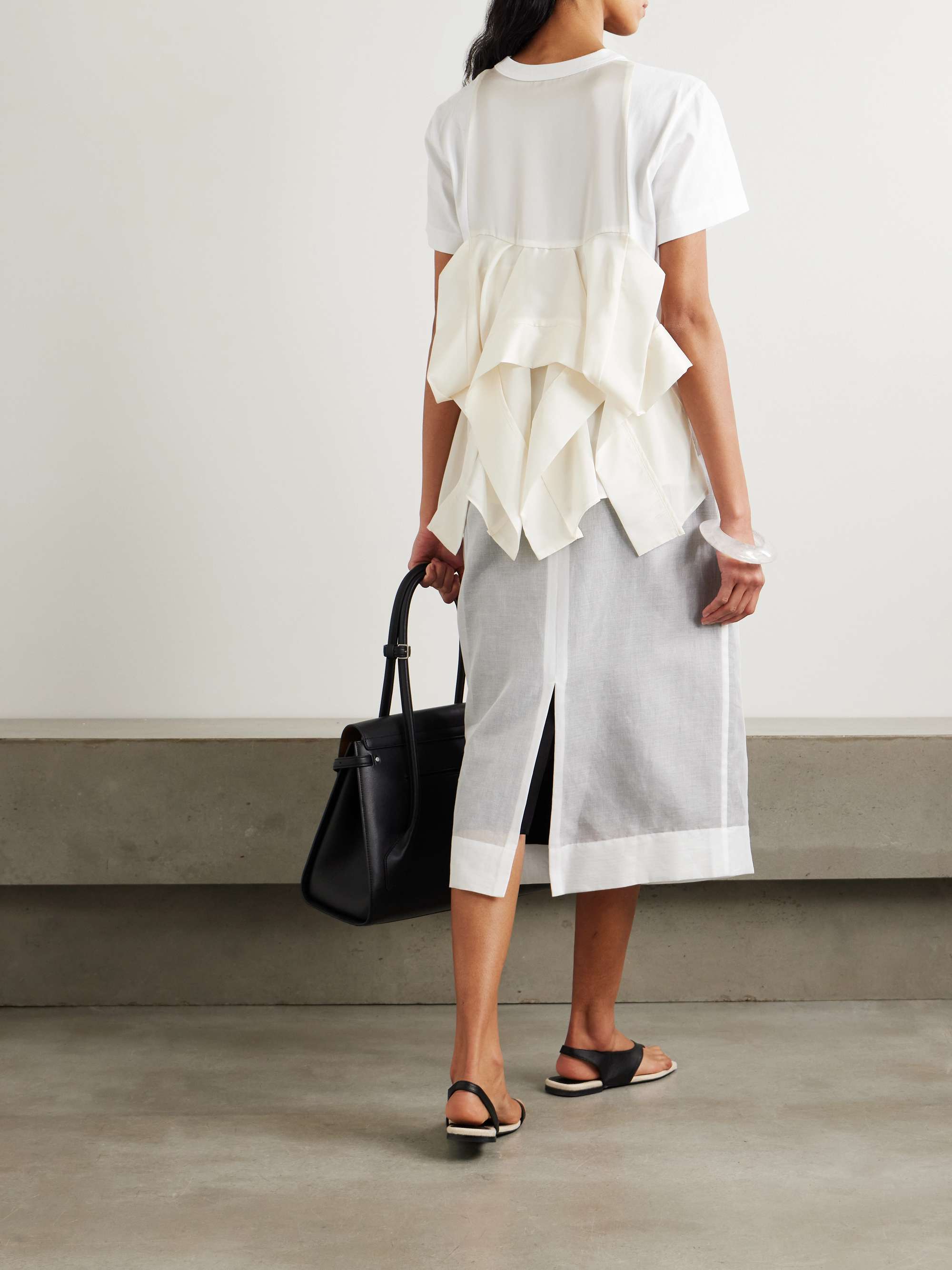 Paneled cotton-jersey and ruffled satin T-shirt view