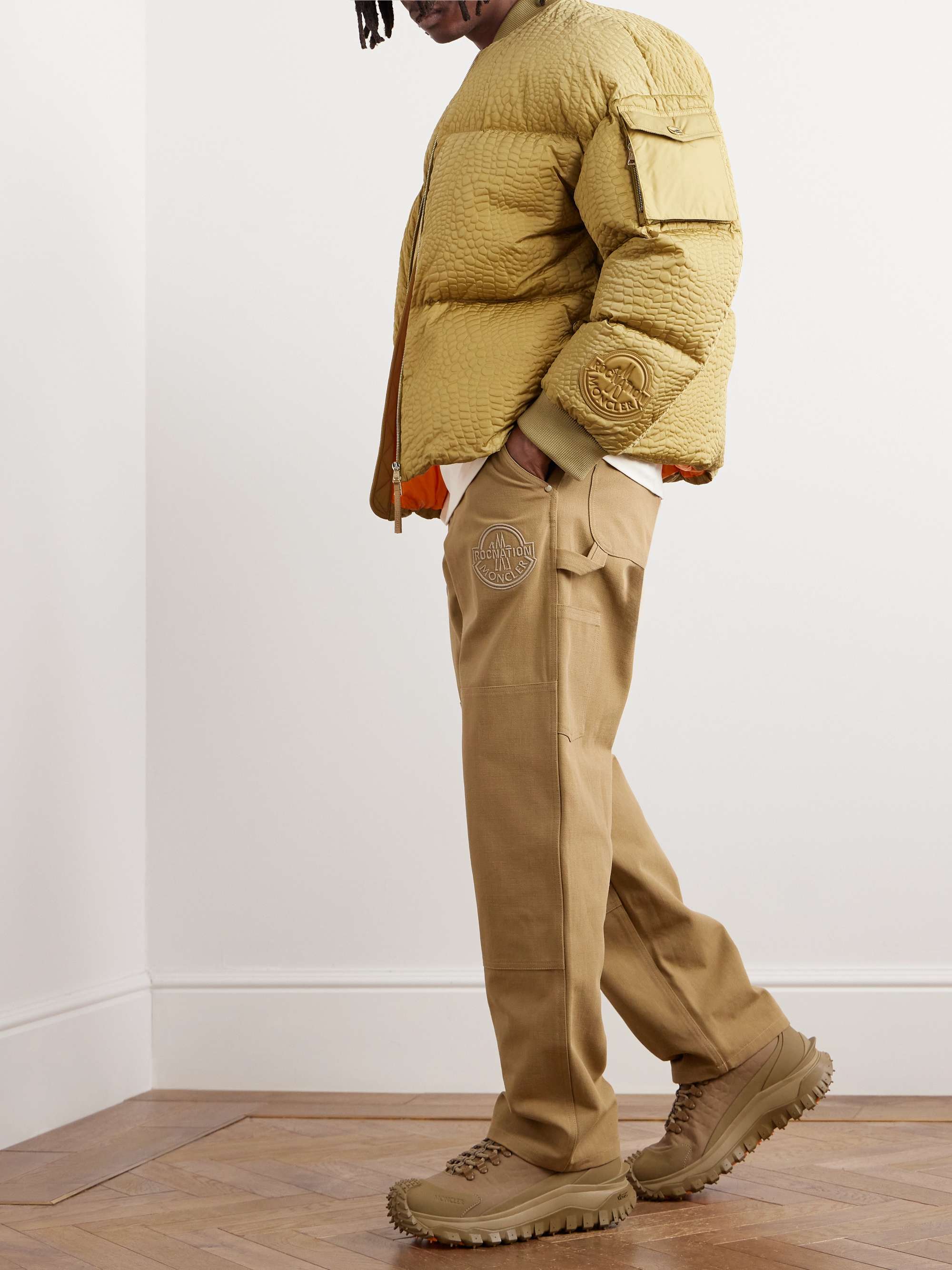 + Roc Nation by Jay-Z Straight-Leg Logo-Embroidered Panelled Washed Cotton-Canvas Trousers view