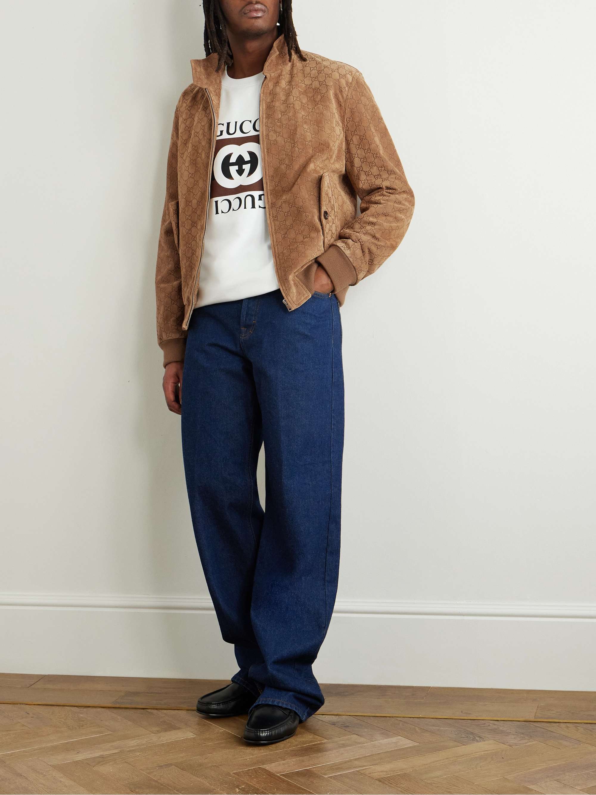 Logo-Debossed Suede Jacket view