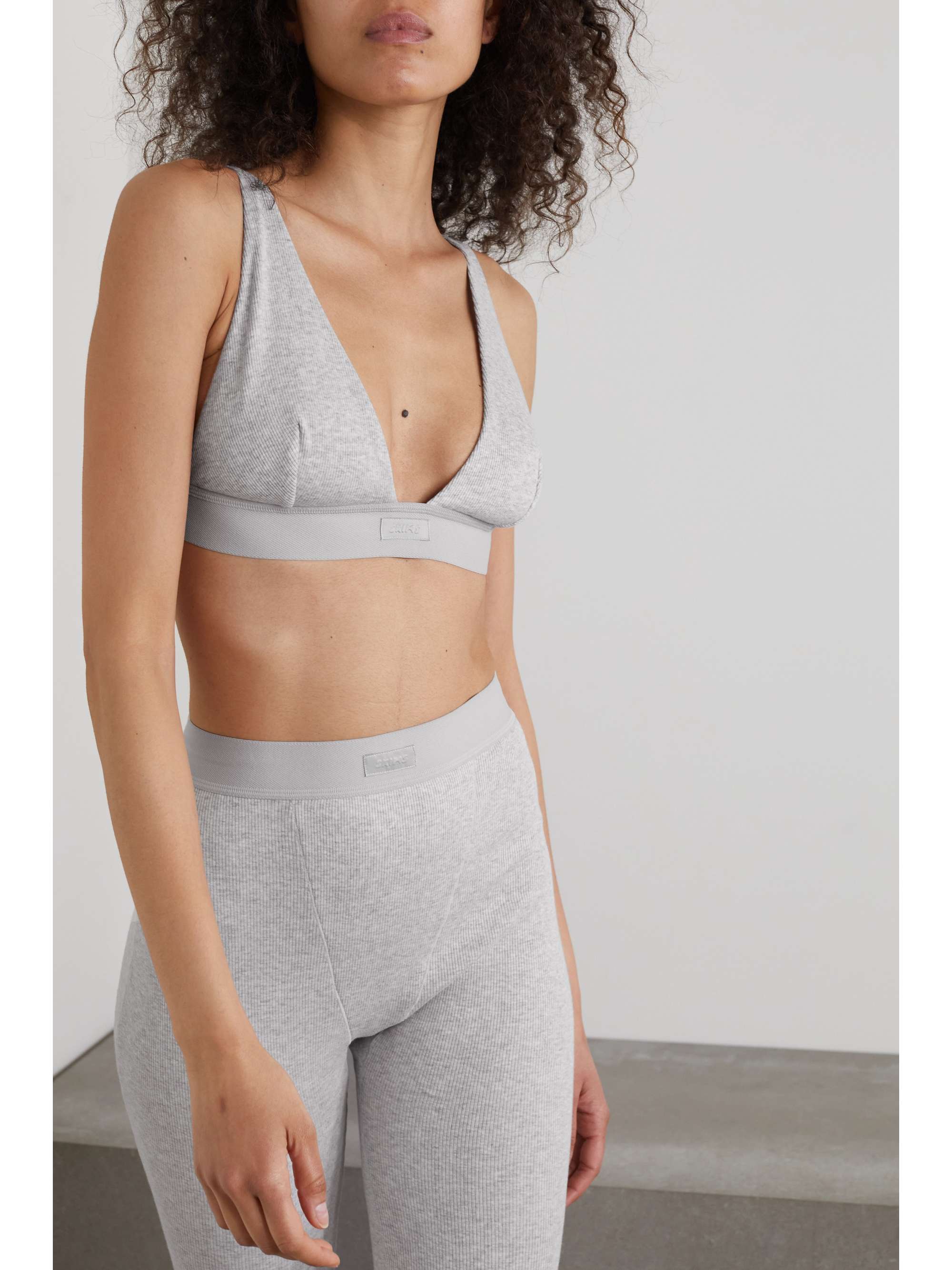 Plunge ribbed cotton-blend jersey bralette view
