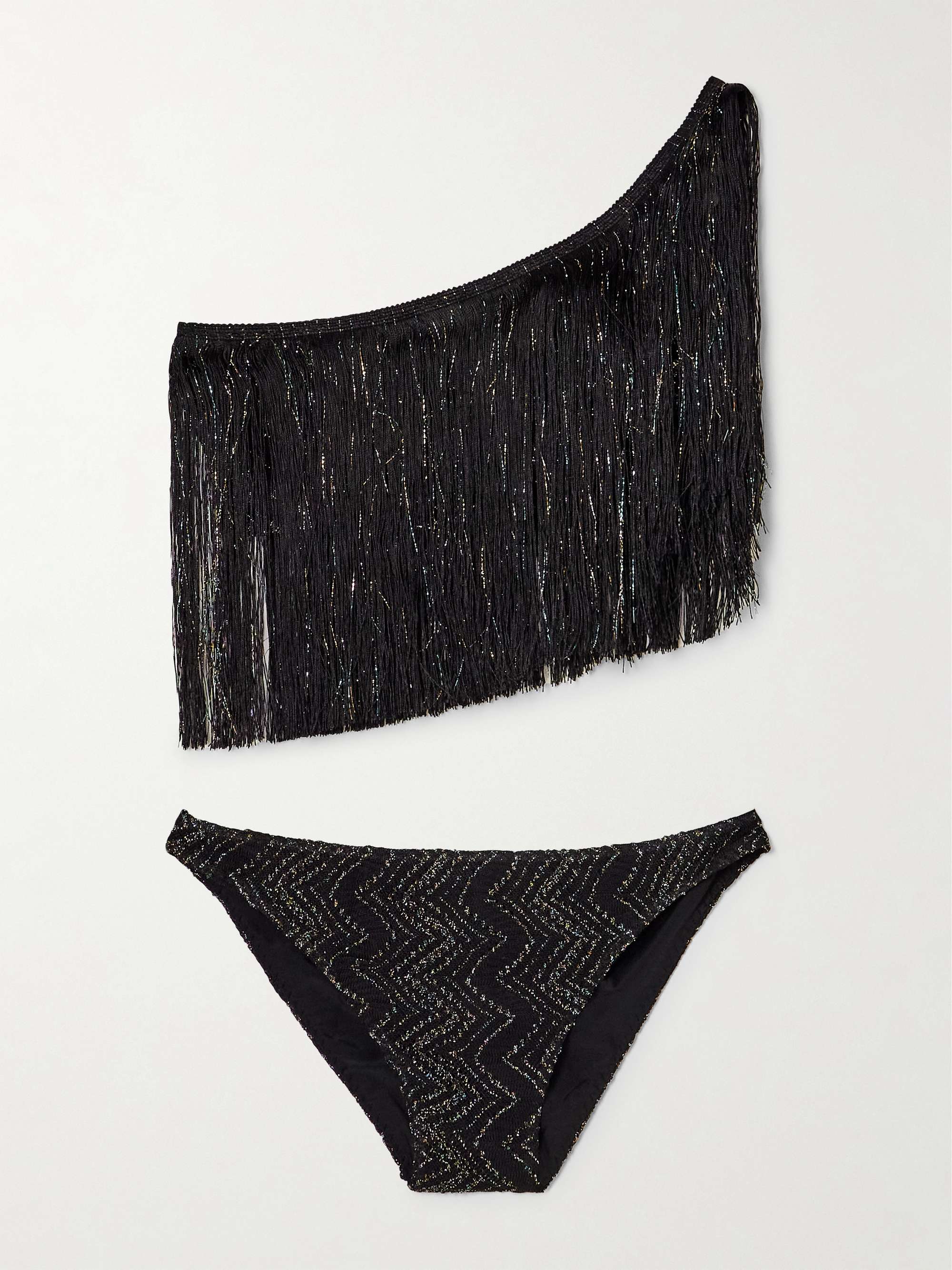 Mare fringed striped metallic crochet-knit bikini view