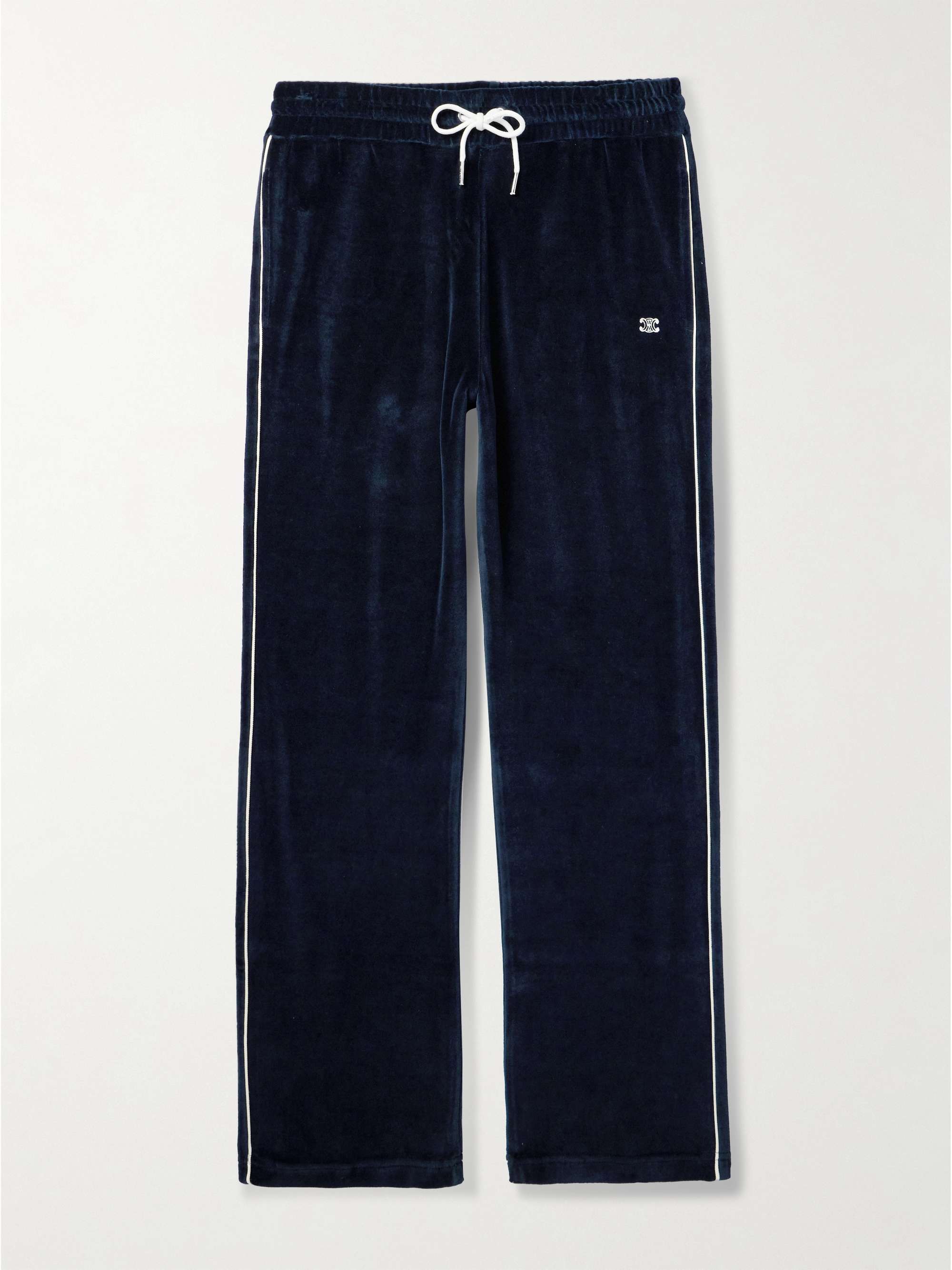 Straight-Leg Logo-Embroidered Cotton-Blend Velour Track Pants view