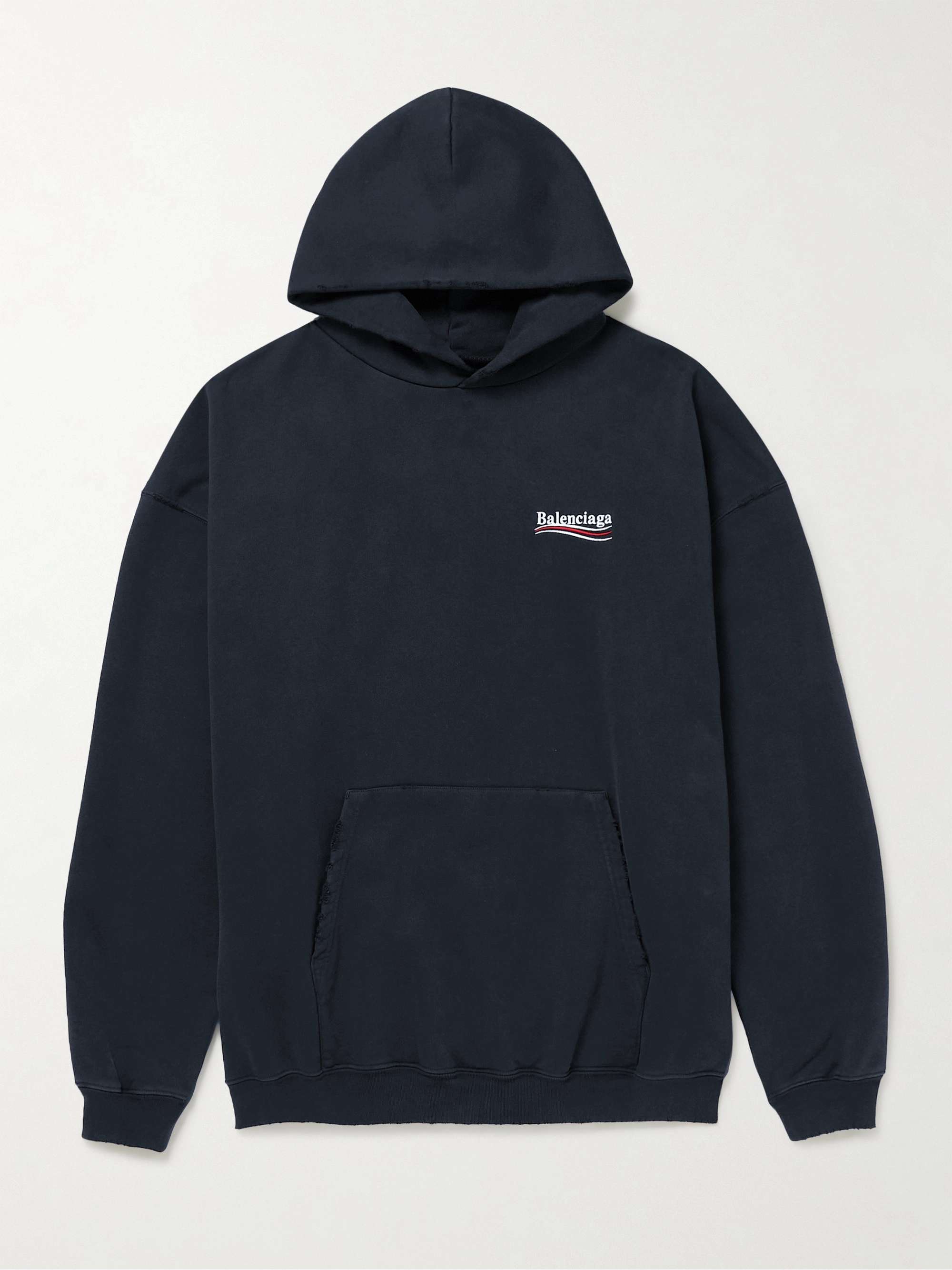 Oversized Distressed Logo-Embroidered Cotton-Jersey Hoodie view