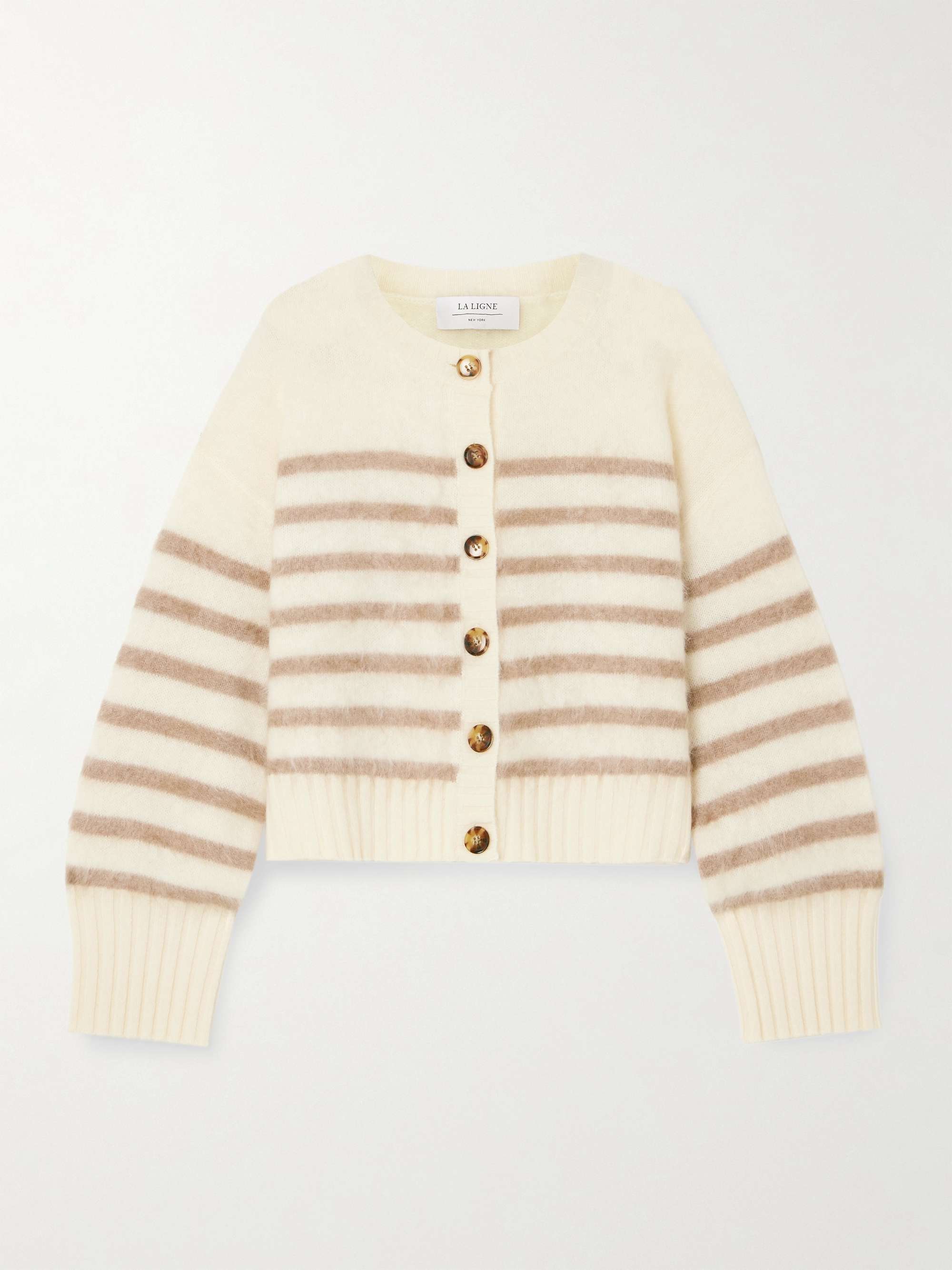 Striped brushed-cashmere cardigan view
