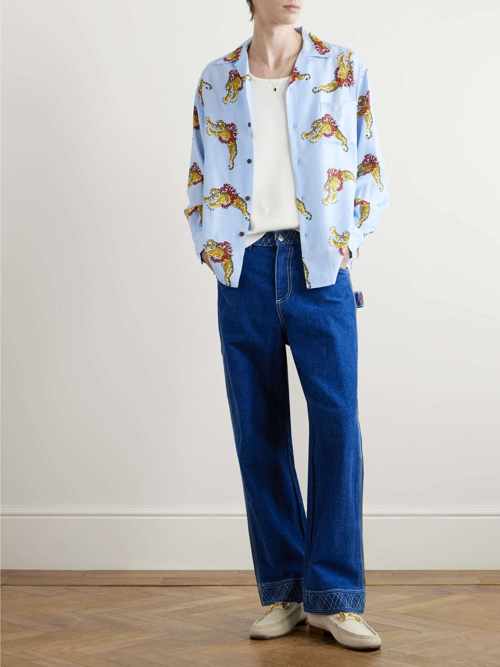 + Tim Lehi Convertible-Collar Printed Matte-Satin Shirt view