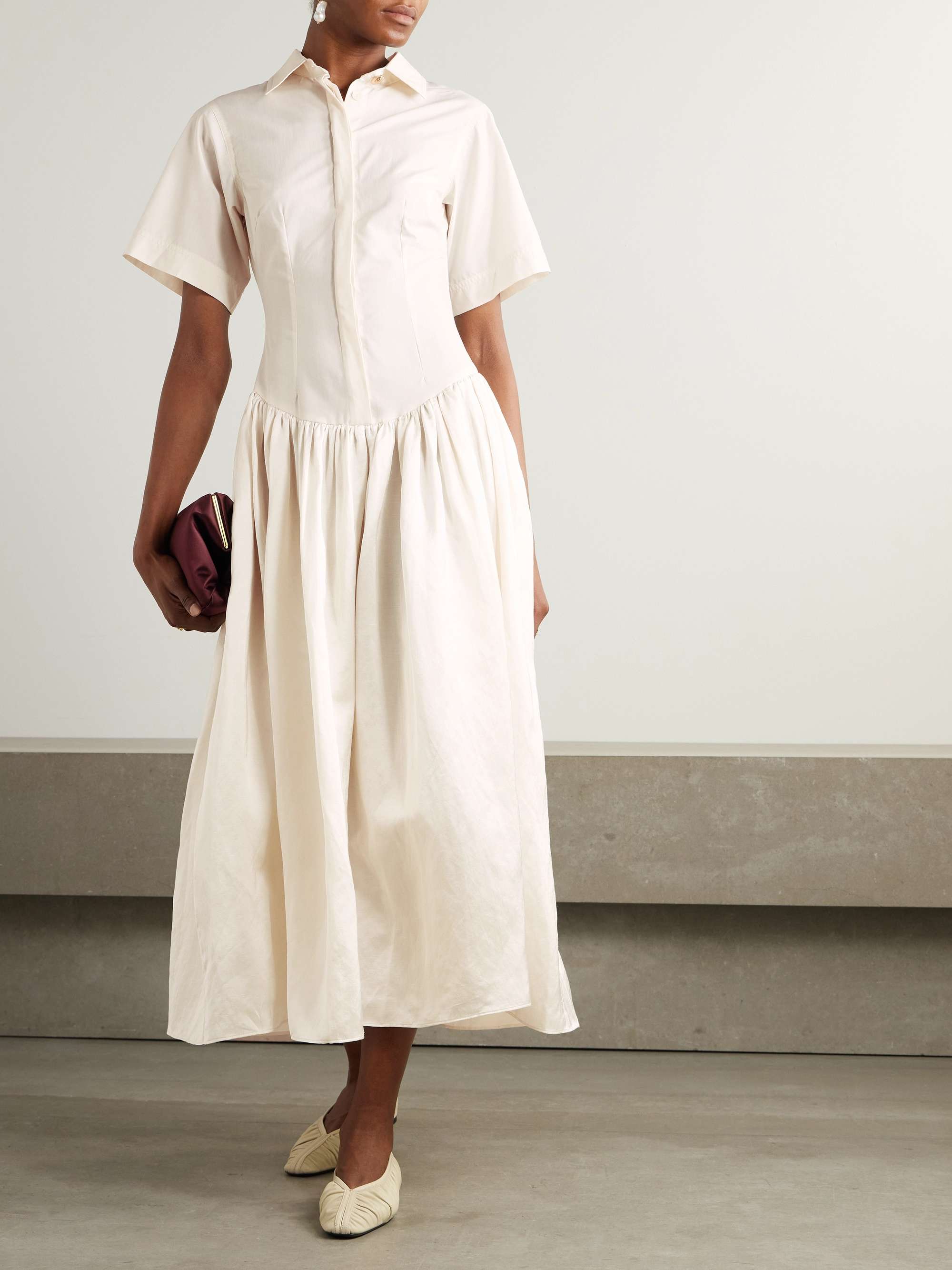 Mena pleated poplin and dupioni midi dress view