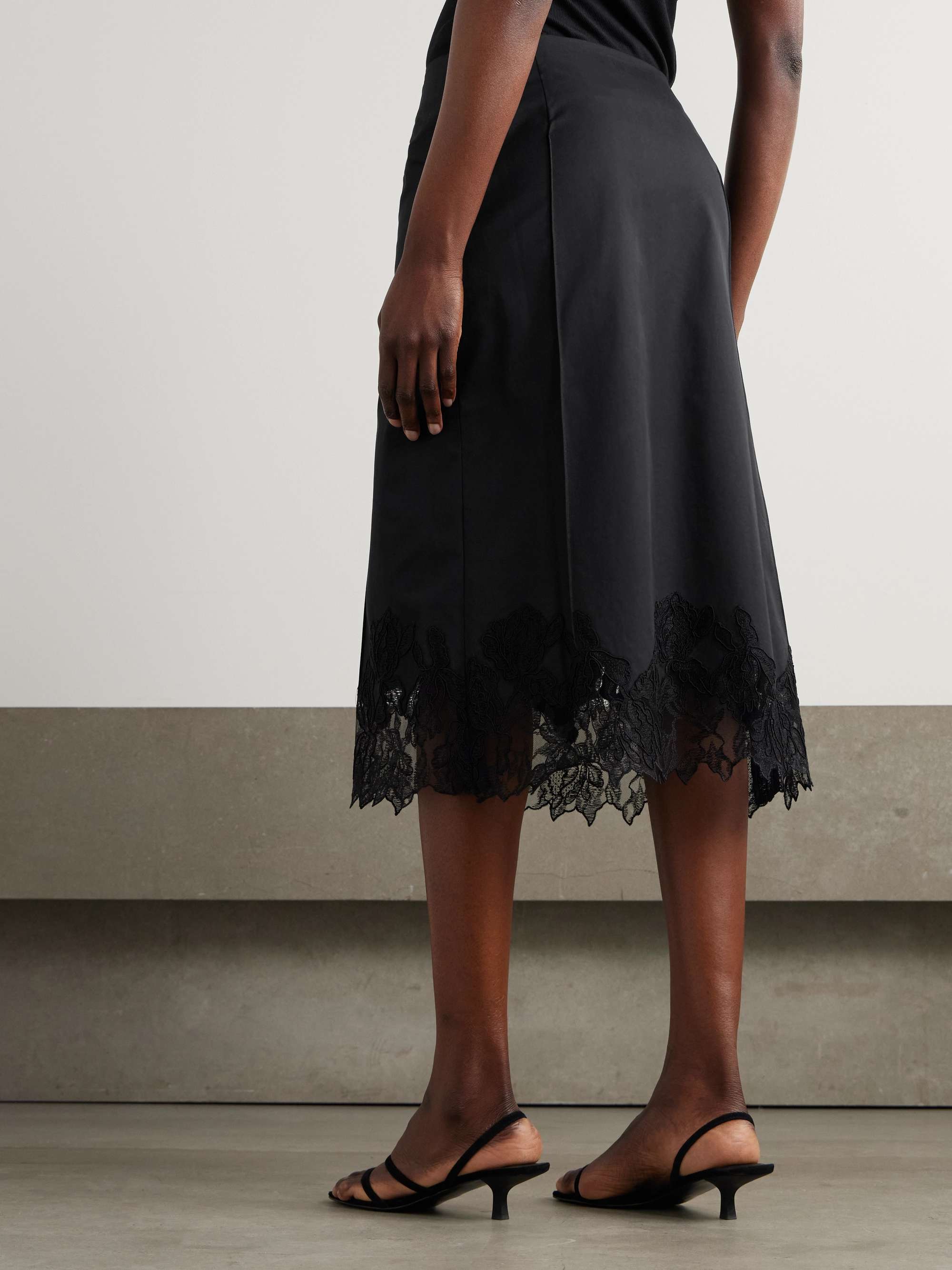 Elsain corded lace-trimmed cotton-blend midi skirt view