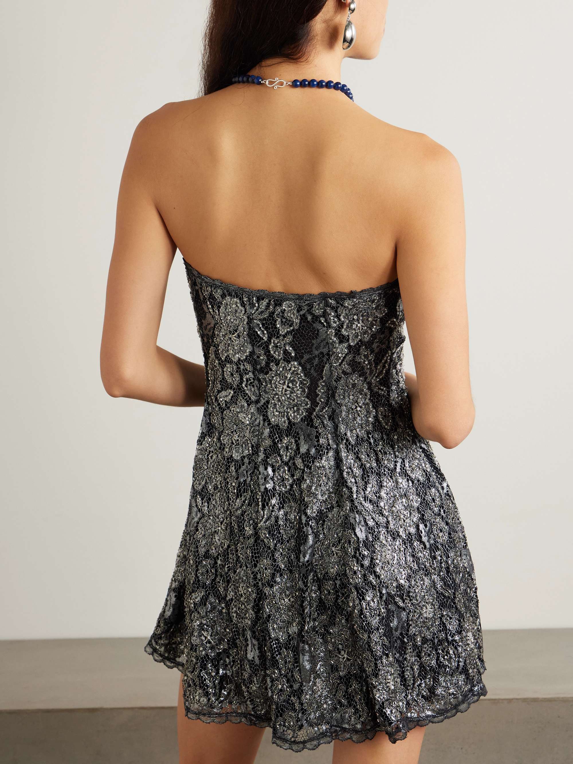 Isla strapless embellished metallic guipure lace mini dress view