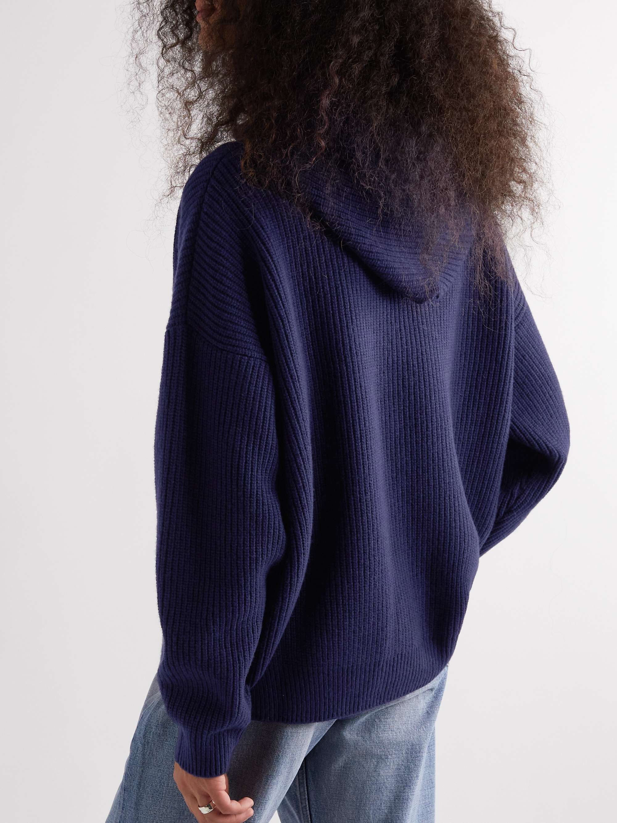 Logo-Appliquéd Ribbed Wool Hoodie view