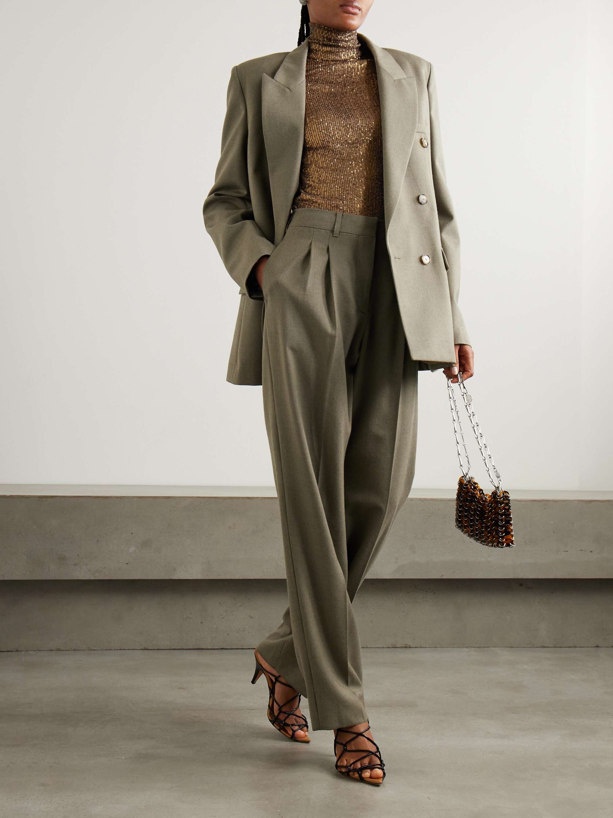 Sequined stretch-mesh turtleneck top view