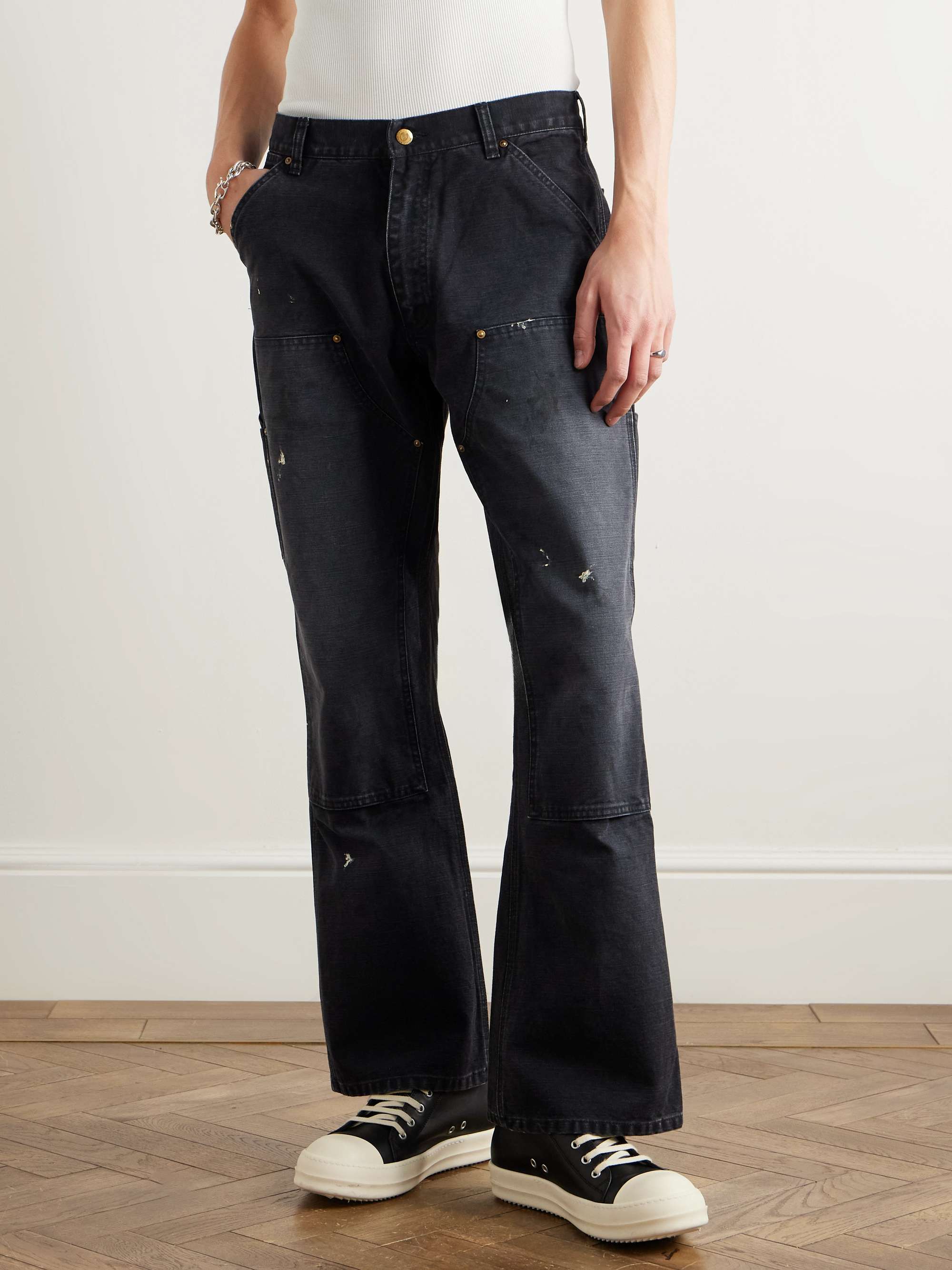 Bootcut Double-Knee Paint-Splattered Cotton-Canvas Trousers view