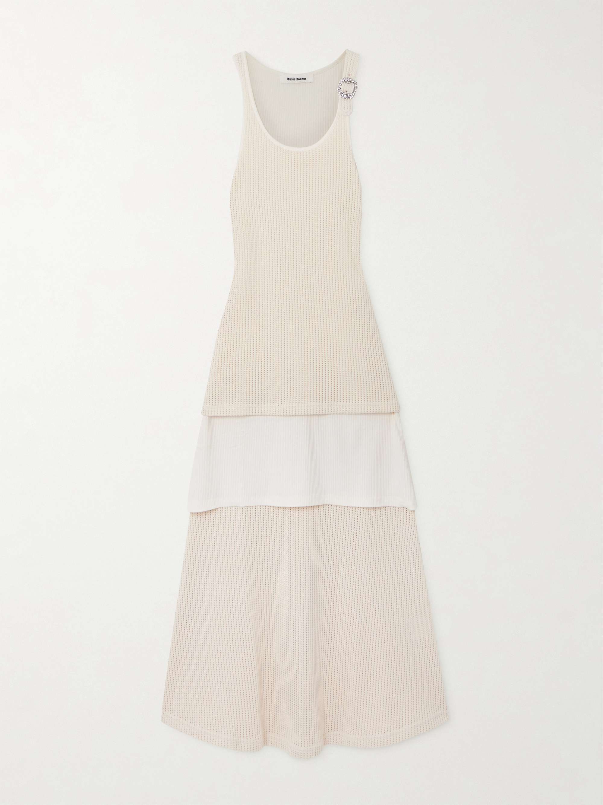Serenity crystal-embellished layered open and ribbed-knit cotton midi dress view