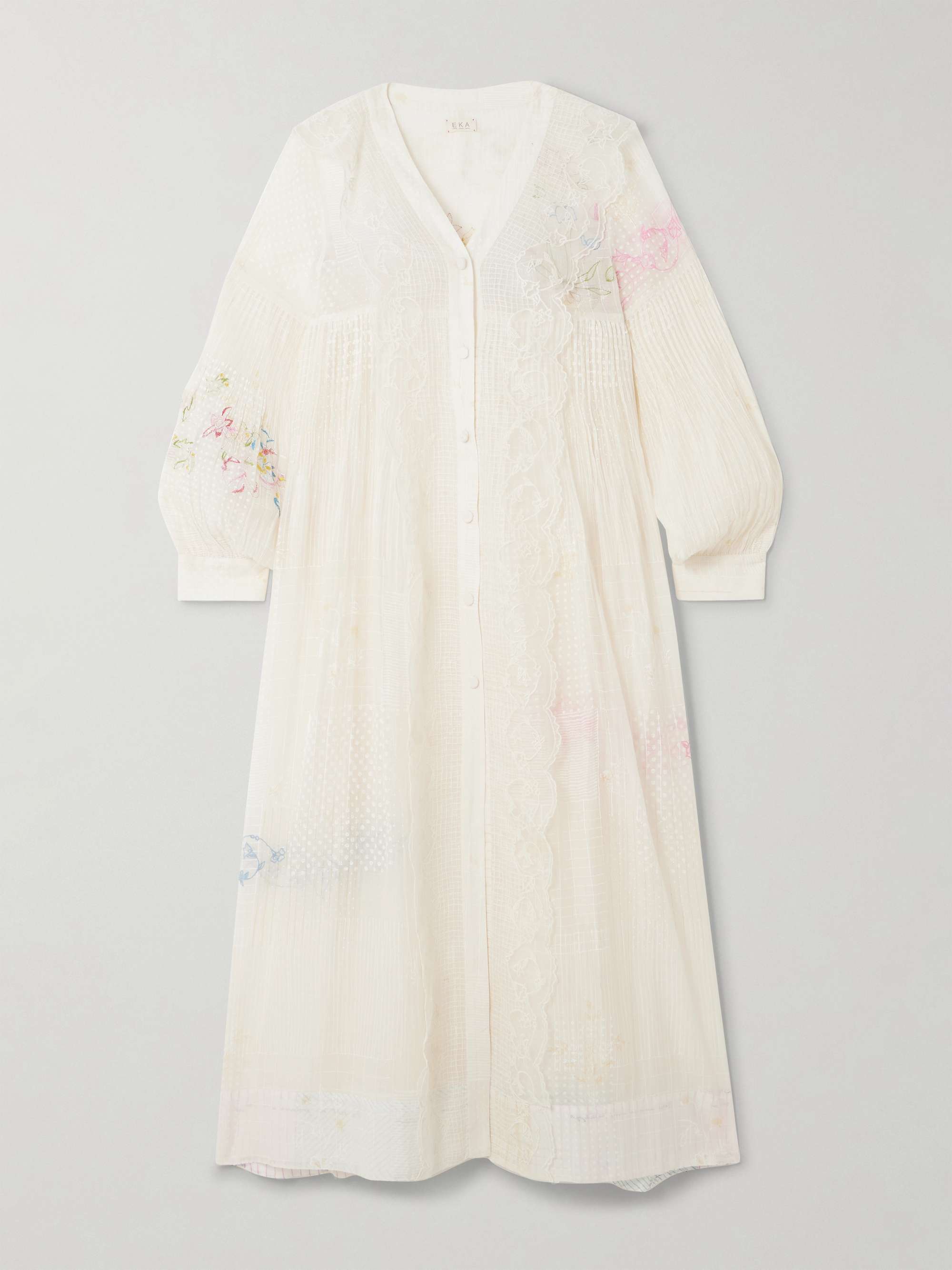 Viola lace-trimmed printed embroidered cotton and silk-blend voile midi dress view