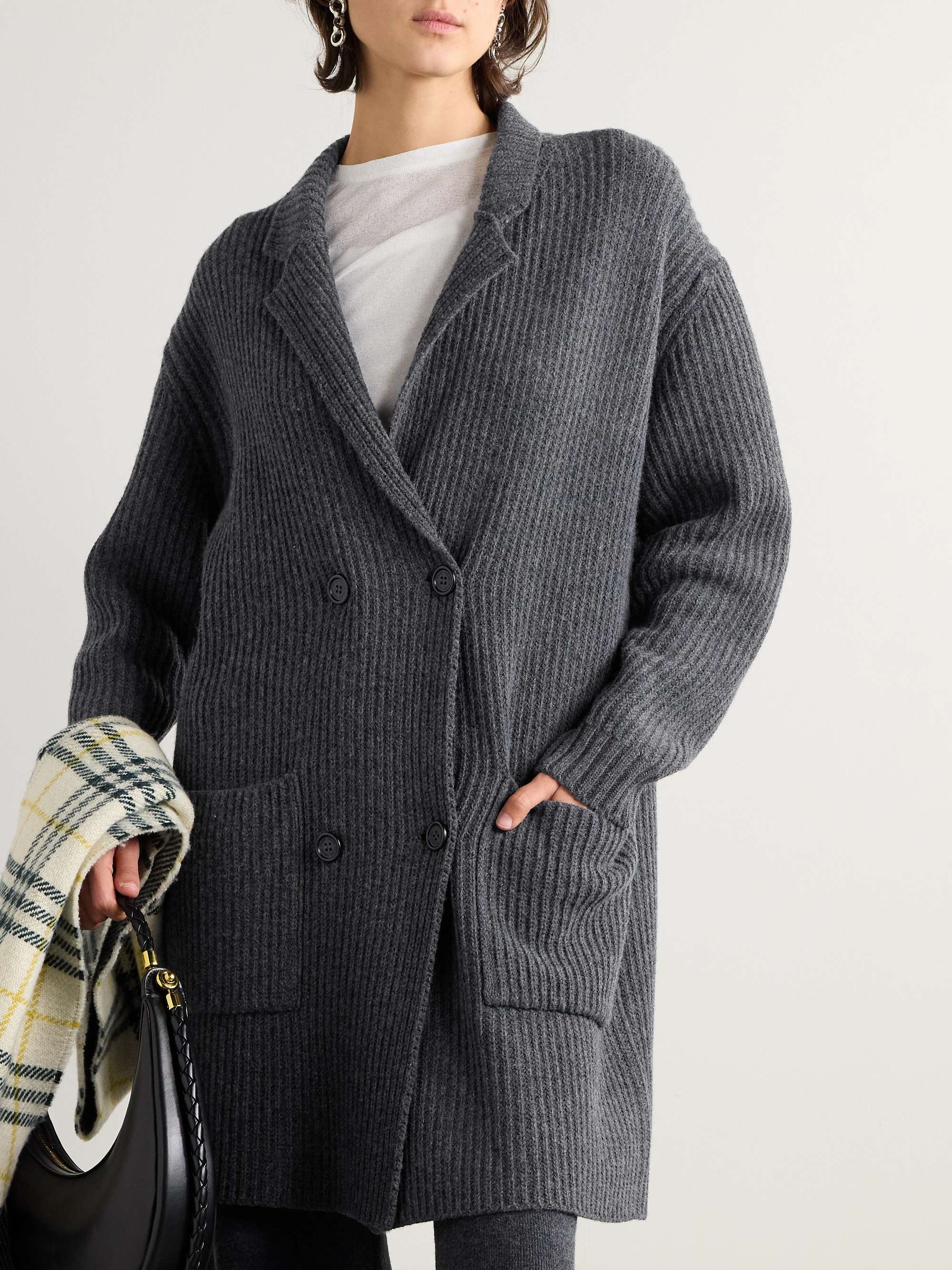Double-breasted ribbed wool cardigan view