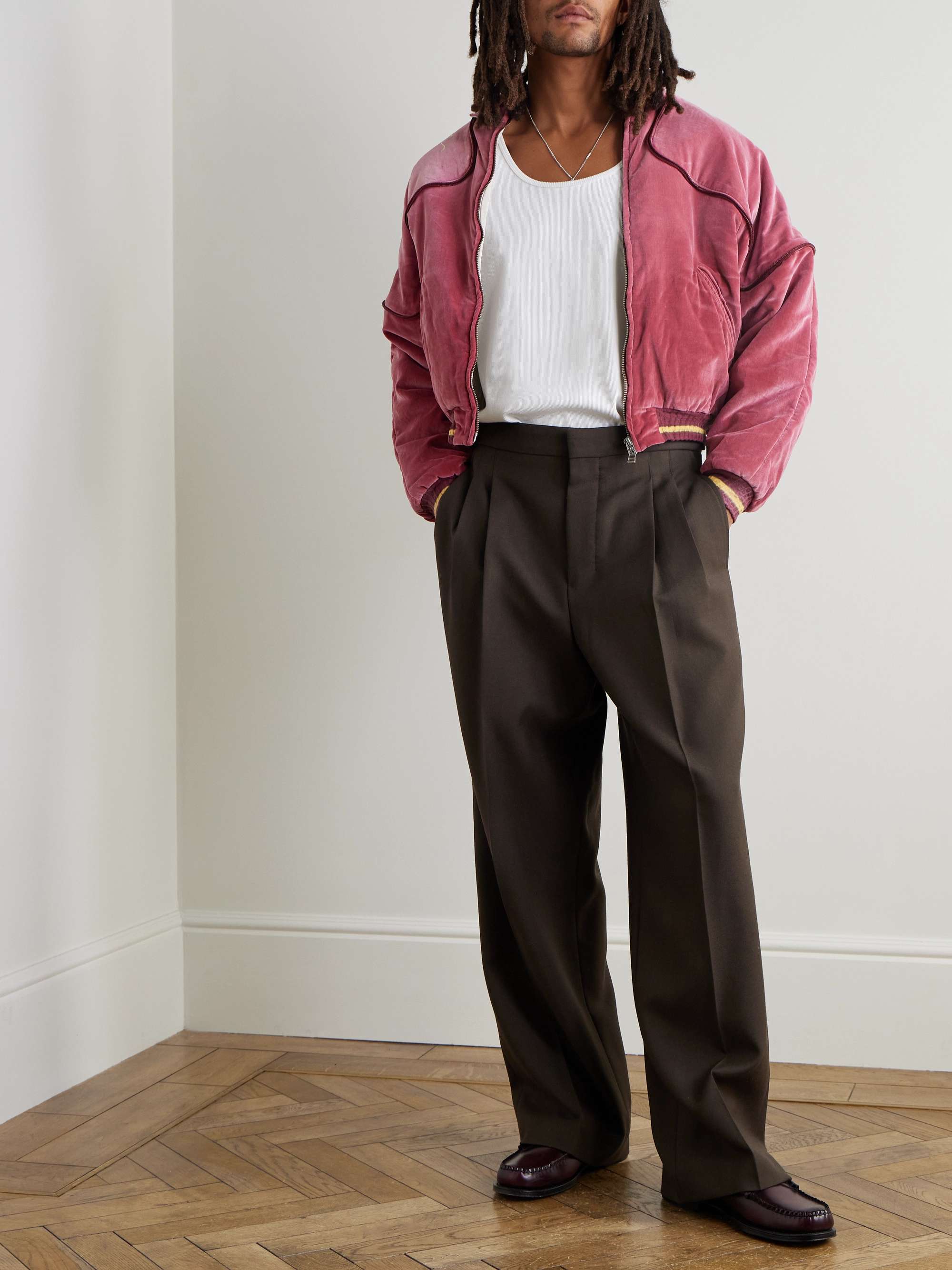 Logo-Embroidered Zip-Detailed Cotton-Velvet Bomber Jacket view