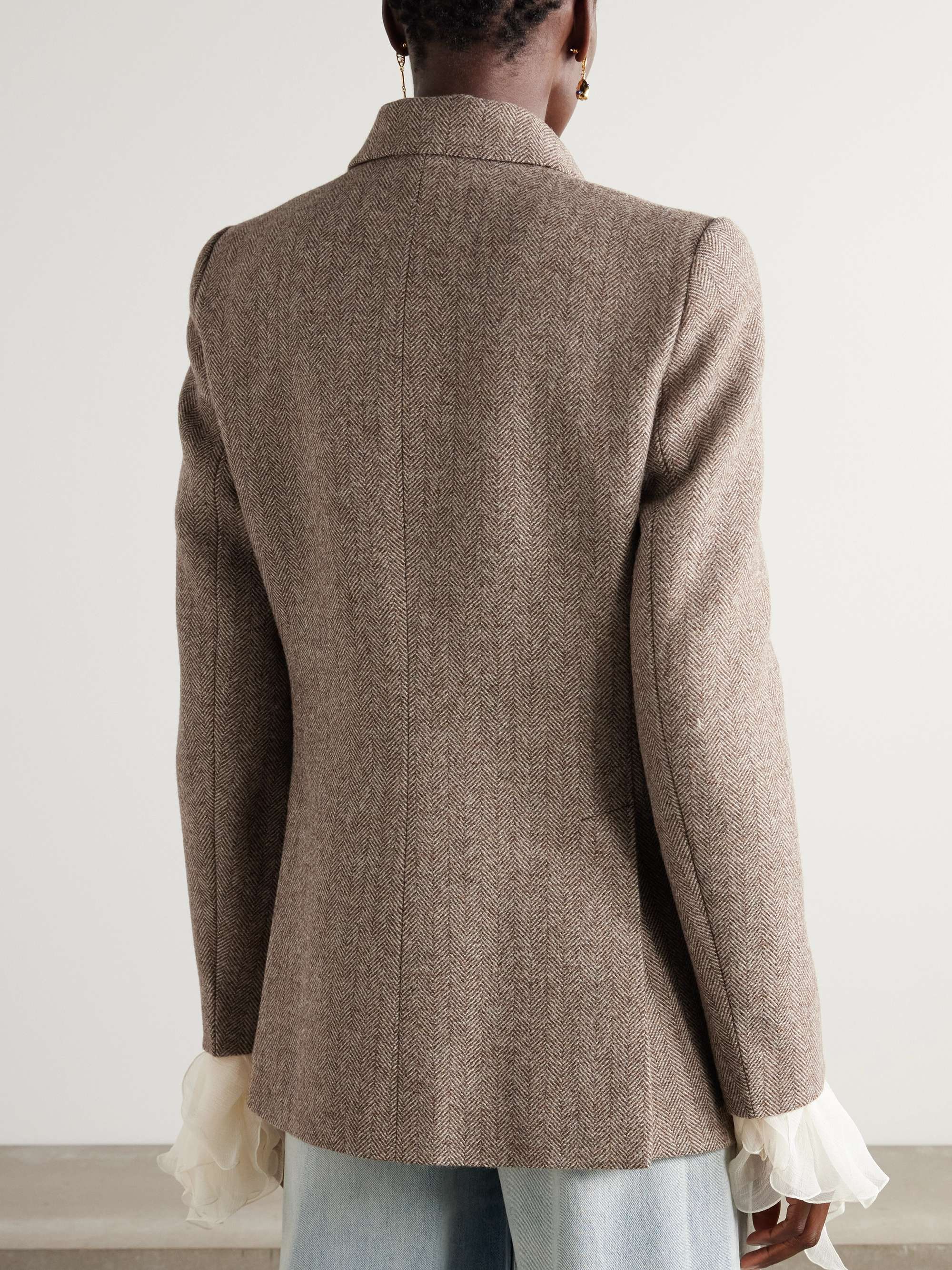 Leather-trimmed herringbone wool jacket view