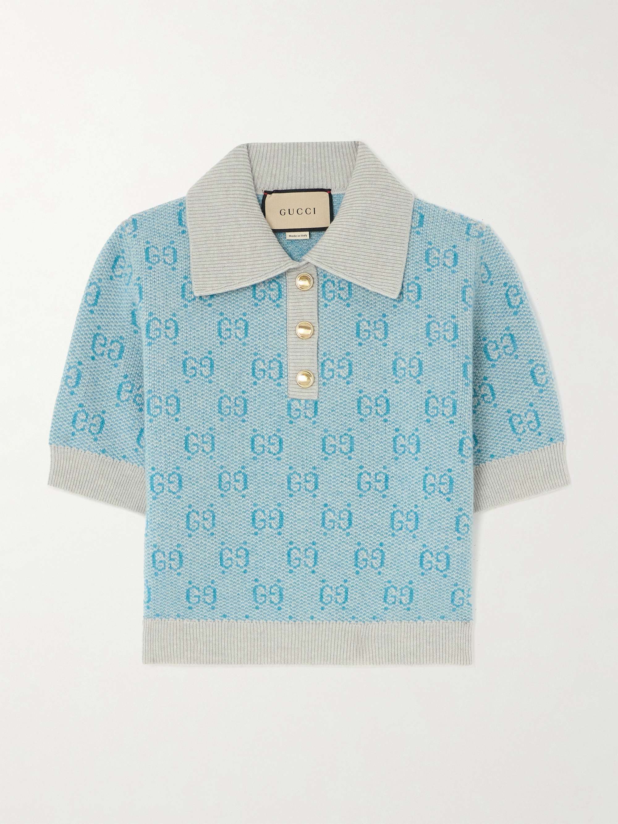 Cropped wool-jacquard polo top view