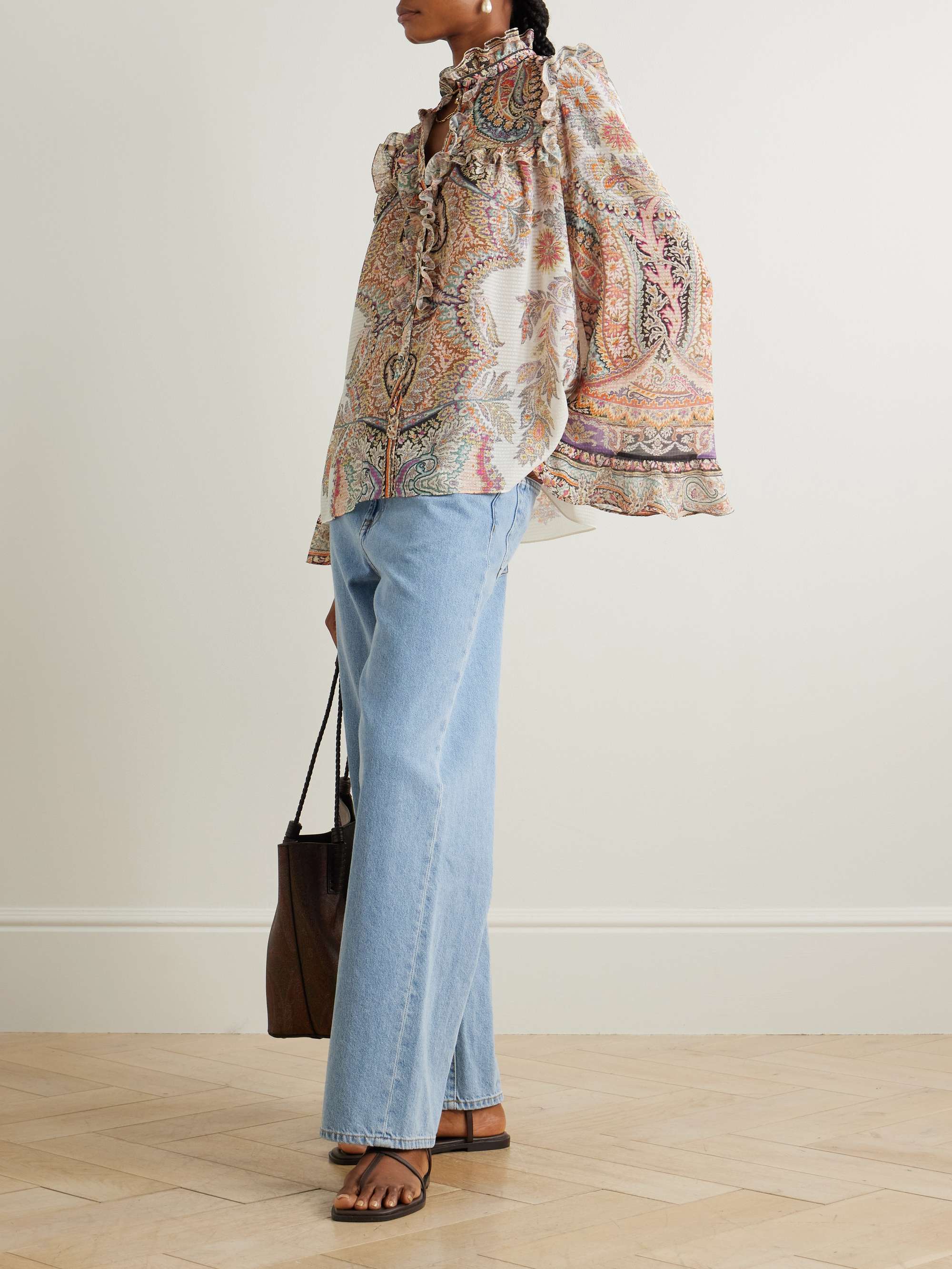 Paisley-print ruffled jacquard blouse view