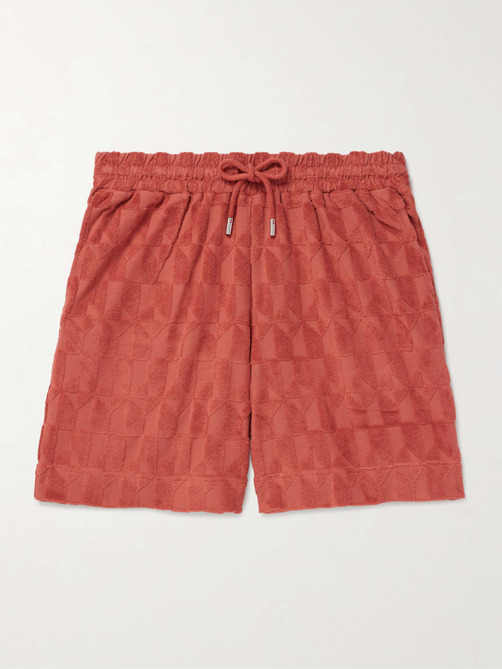 Straight-Leg Organic Cotton-Terry Jacquard Drawstring Shorts view