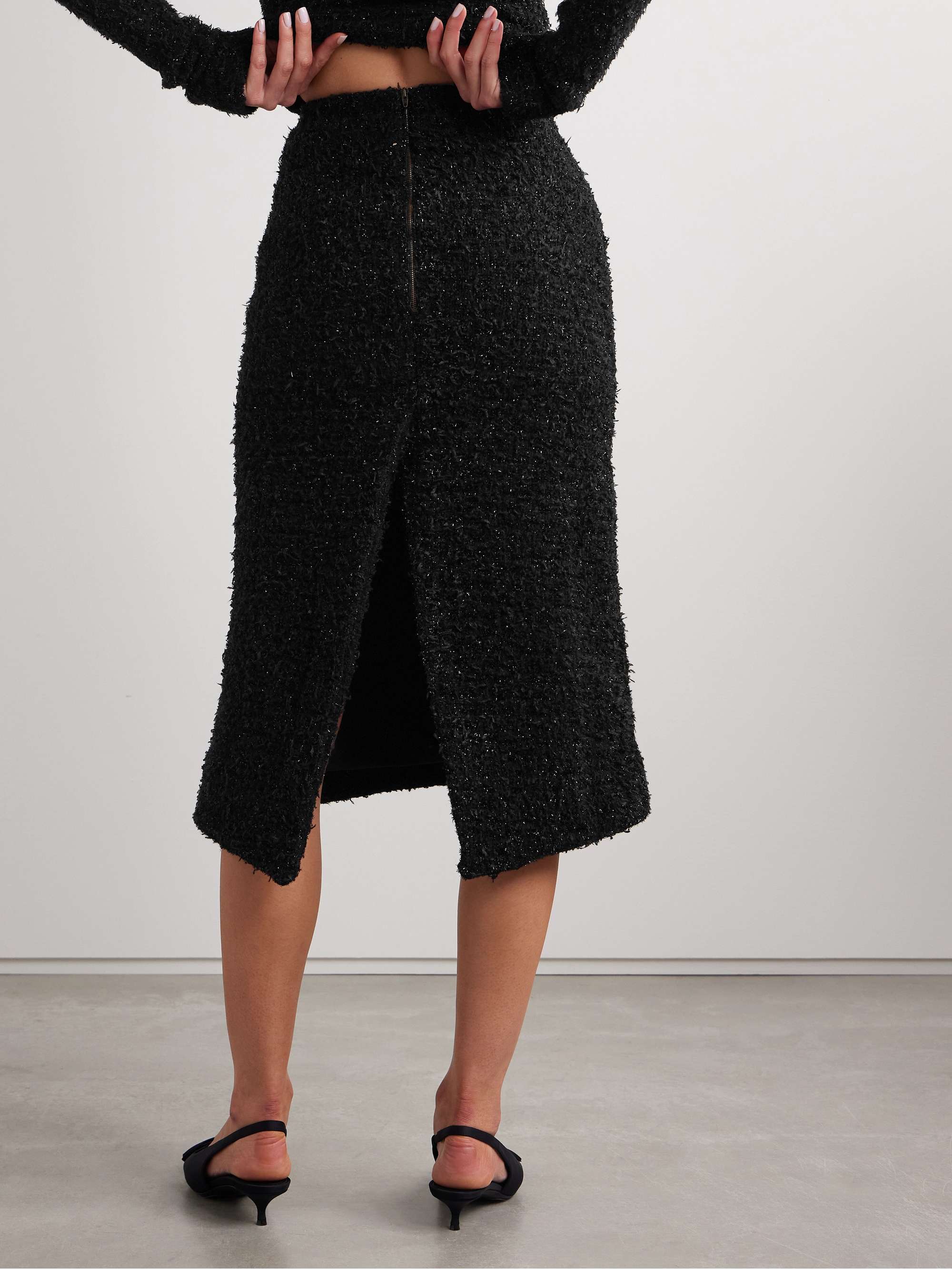 Metallic cotton-blend tweed midi skirt view