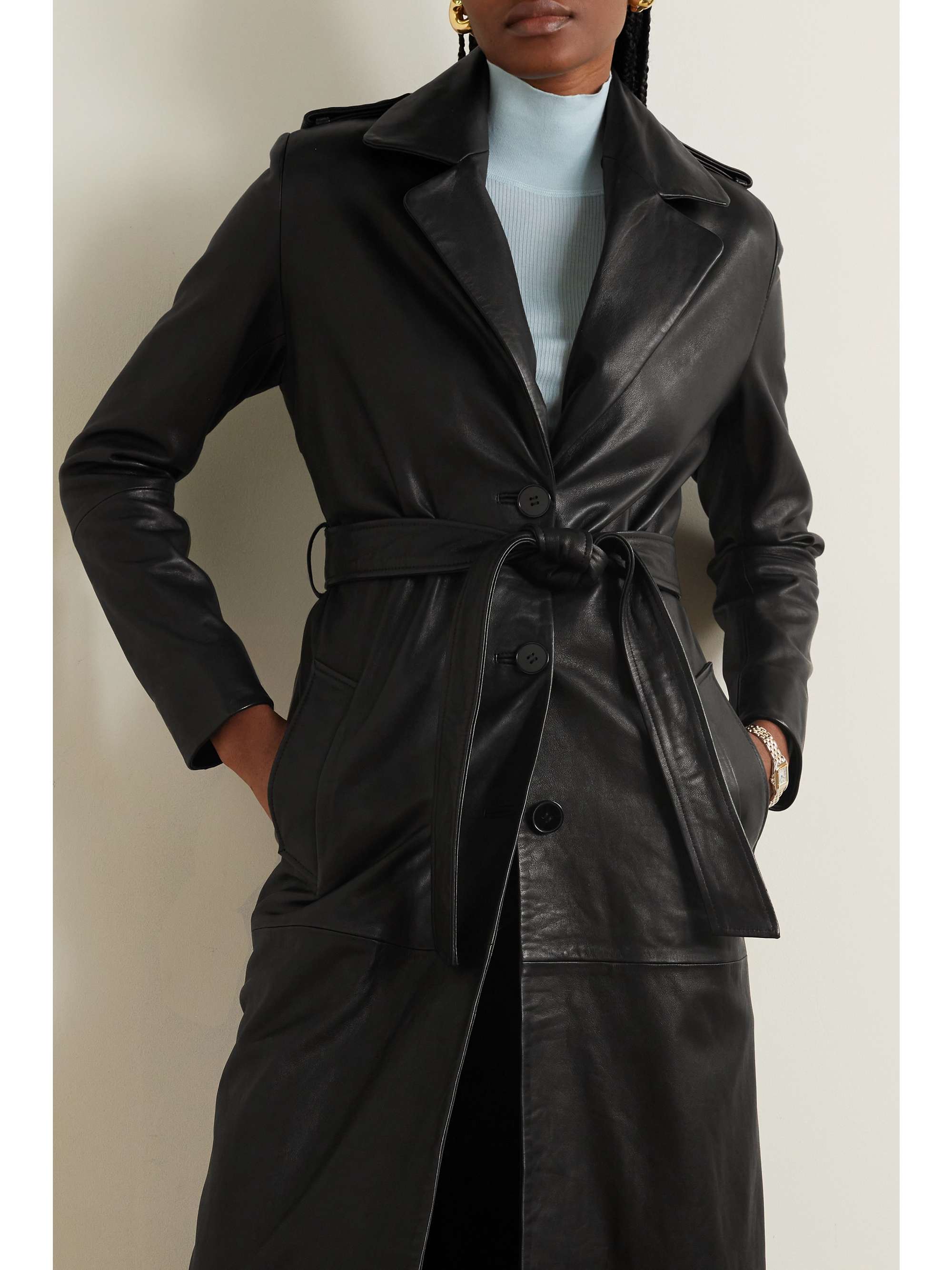 + NET SUSTAIN Dakota belted shearling-trimmed leather coat view