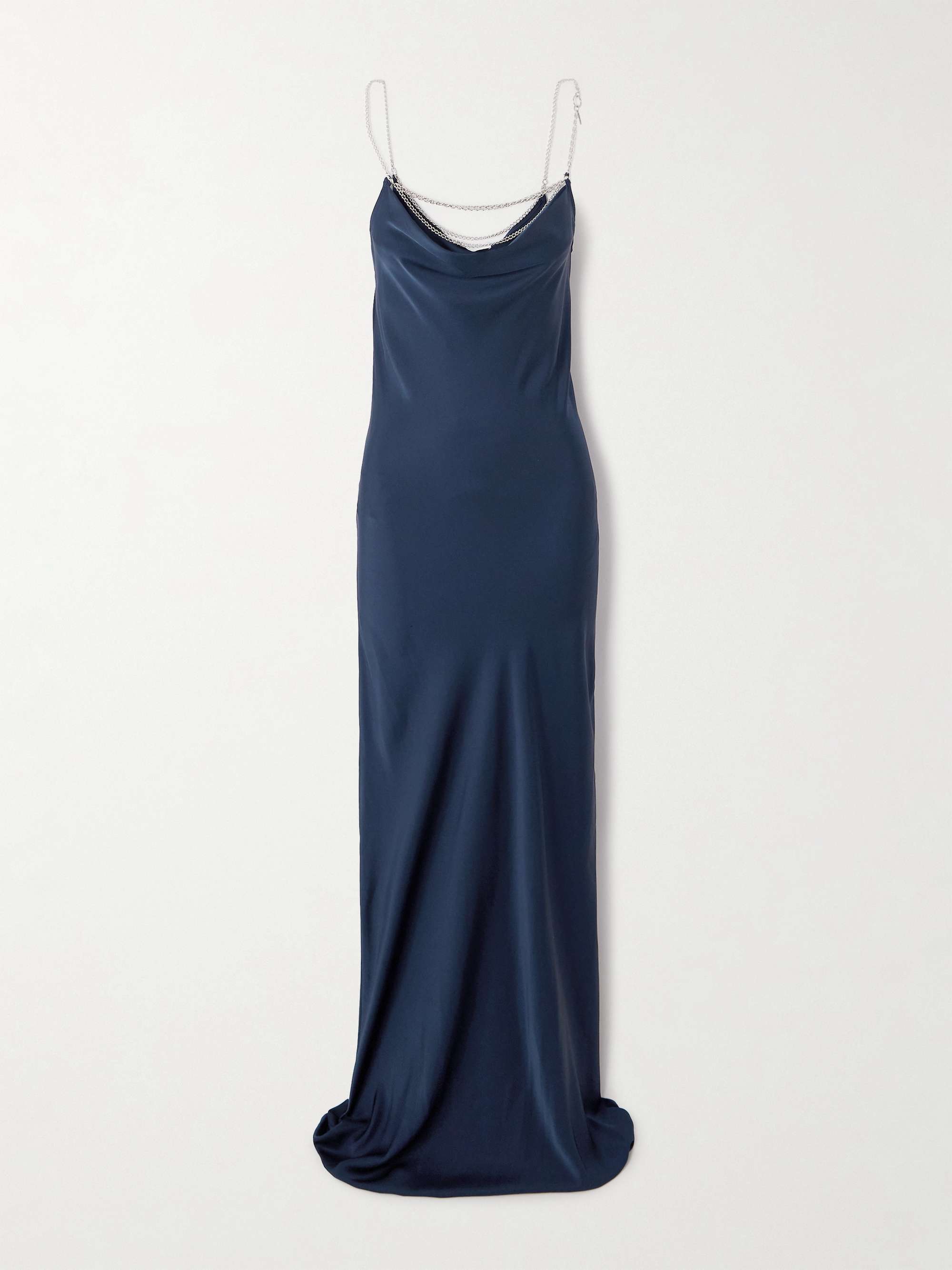 Chain-embellished draped satin maxi dress view
