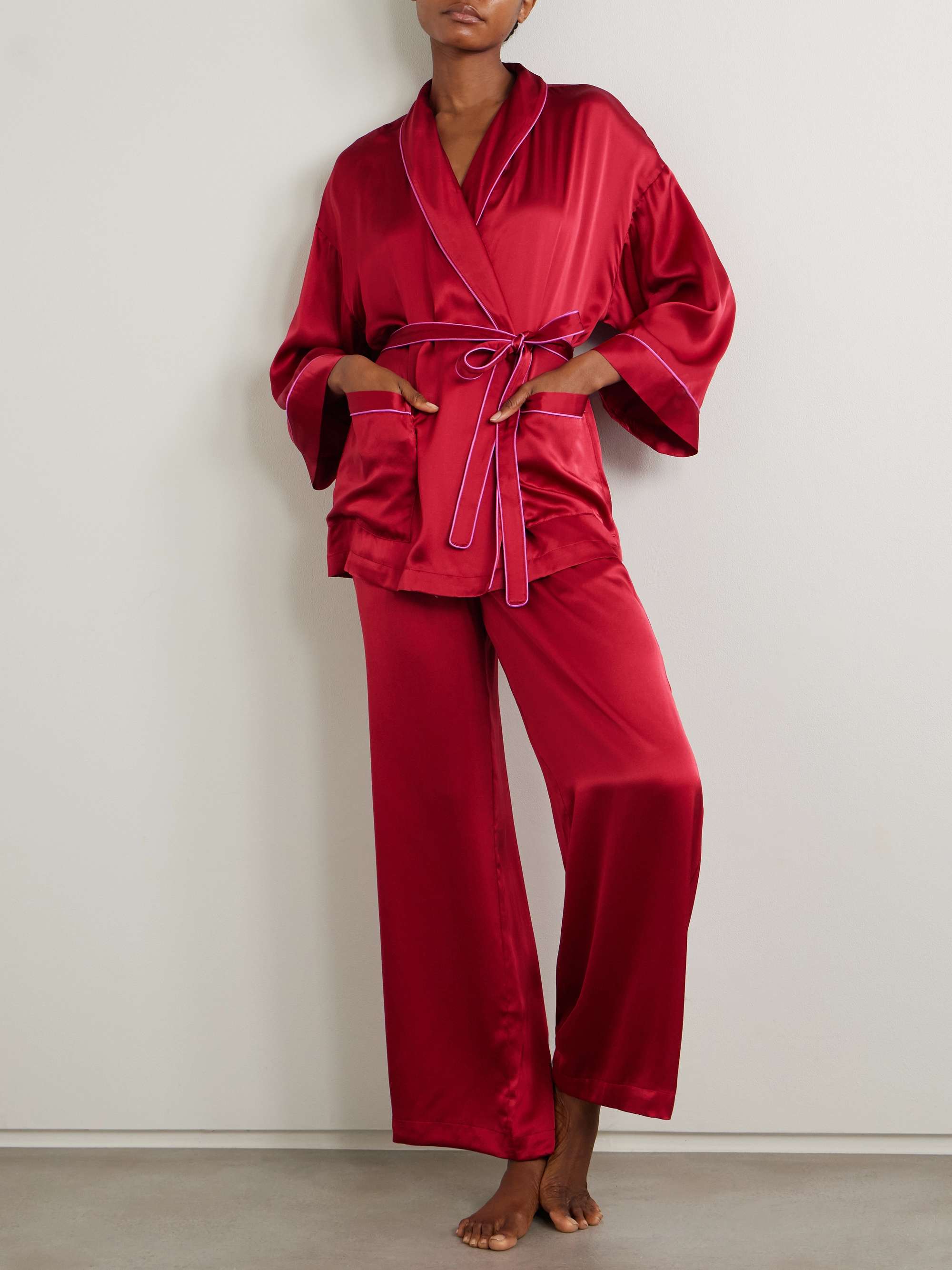 Joy piped silk-satin robe view