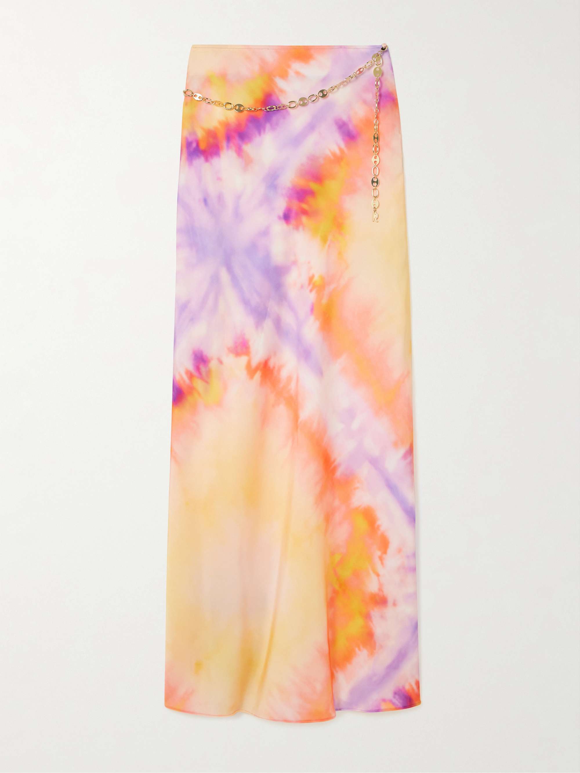 Chainmail-embellished tie-dyed satin maxi skirt view