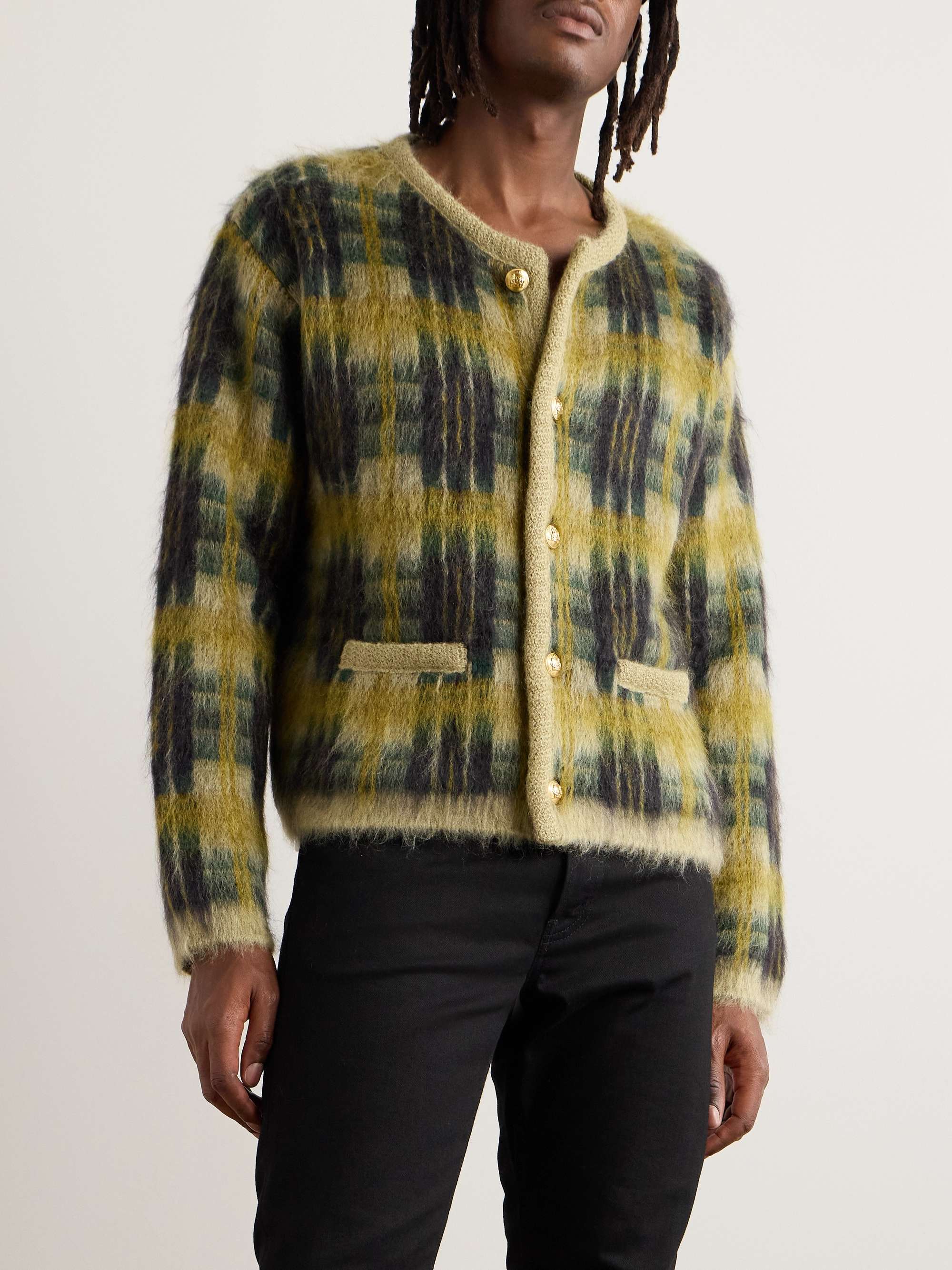 Checked Brushed Jacquard-Knit Cardigan view