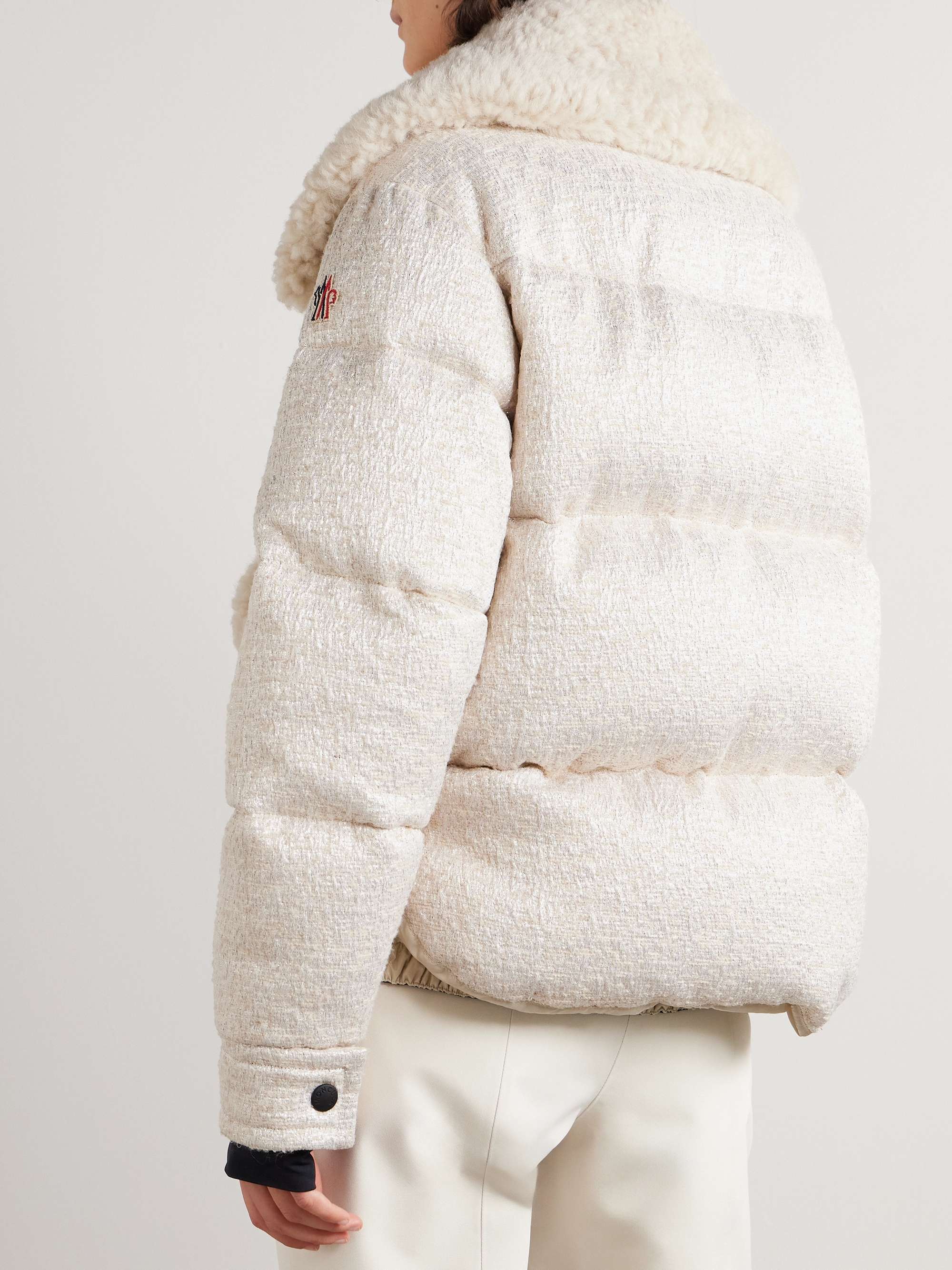 Stowe appliquéd shearling-trimmed metallic tweed down jacket view