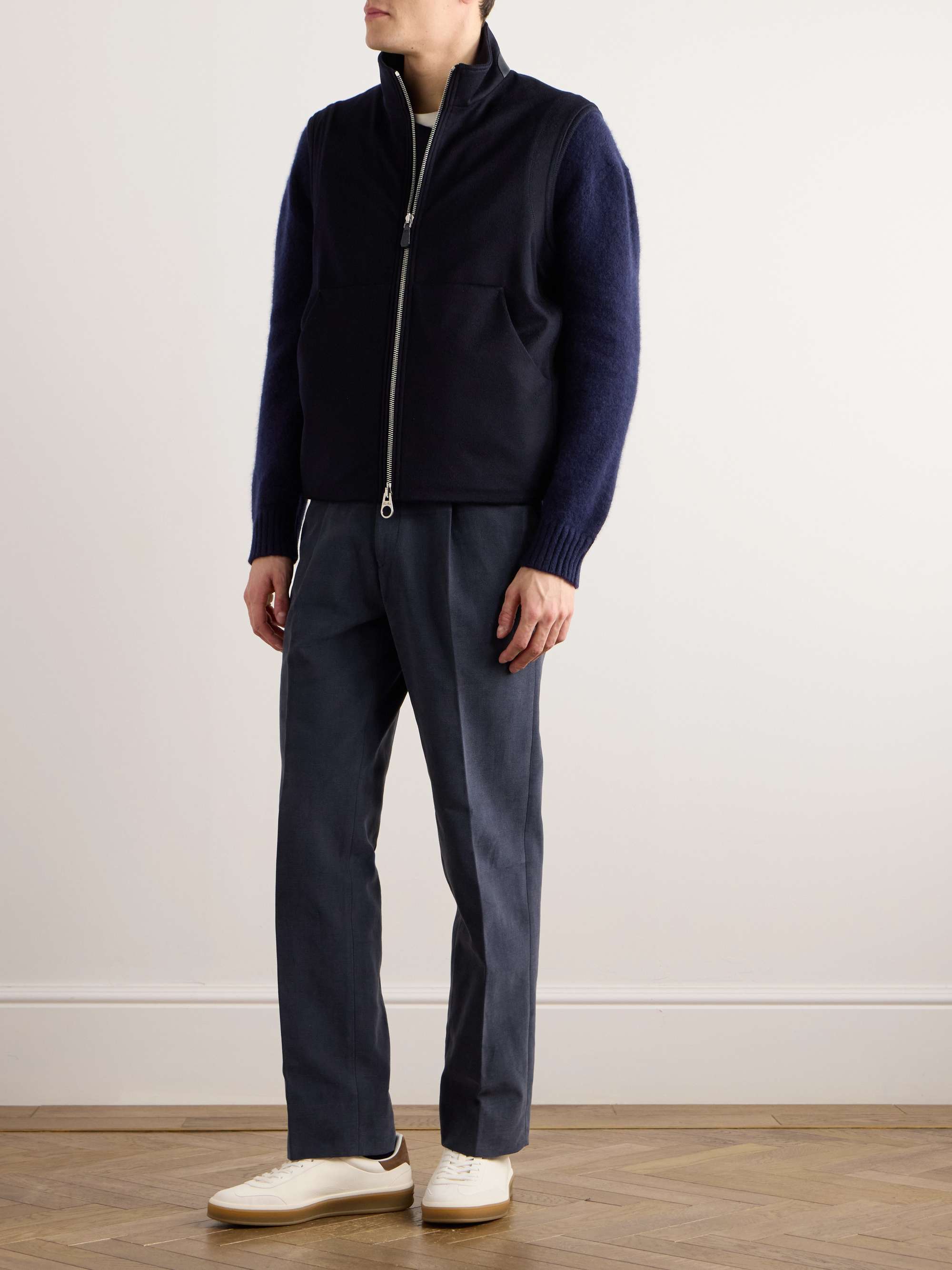 Ume Leather-Trimmed Cashmere Zip-Up Gilet view