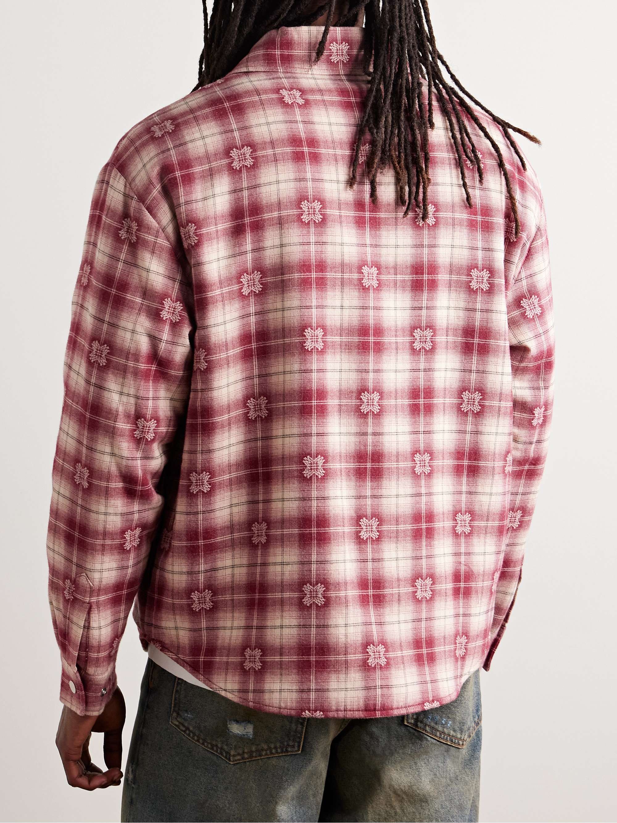 Fleece-Lined Padded Checked Cotton-Jacquard Overshirt view