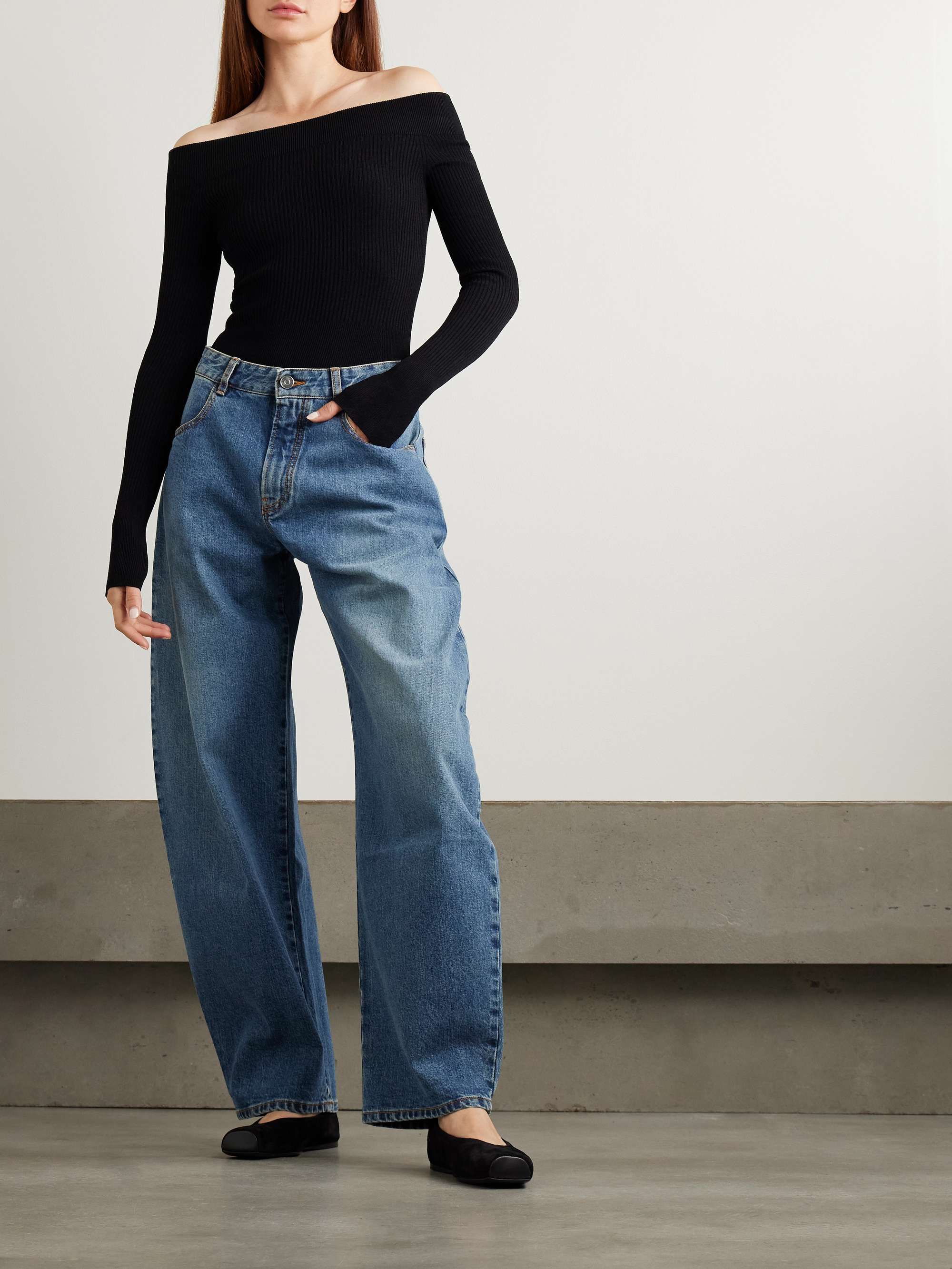 Off-the-shoulder ribbed-knit bodysuit view