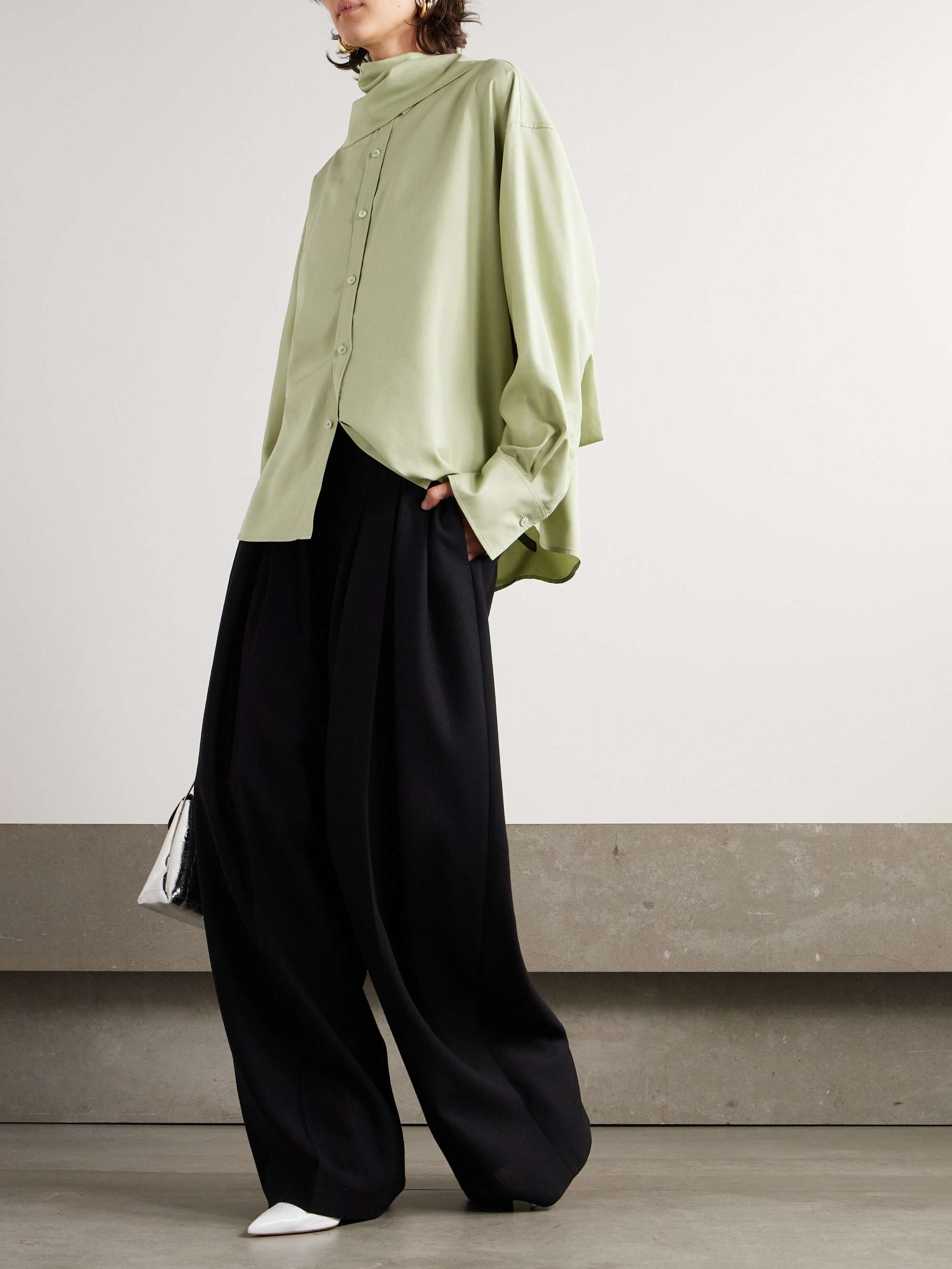 Scarf-detailed silk shirt view