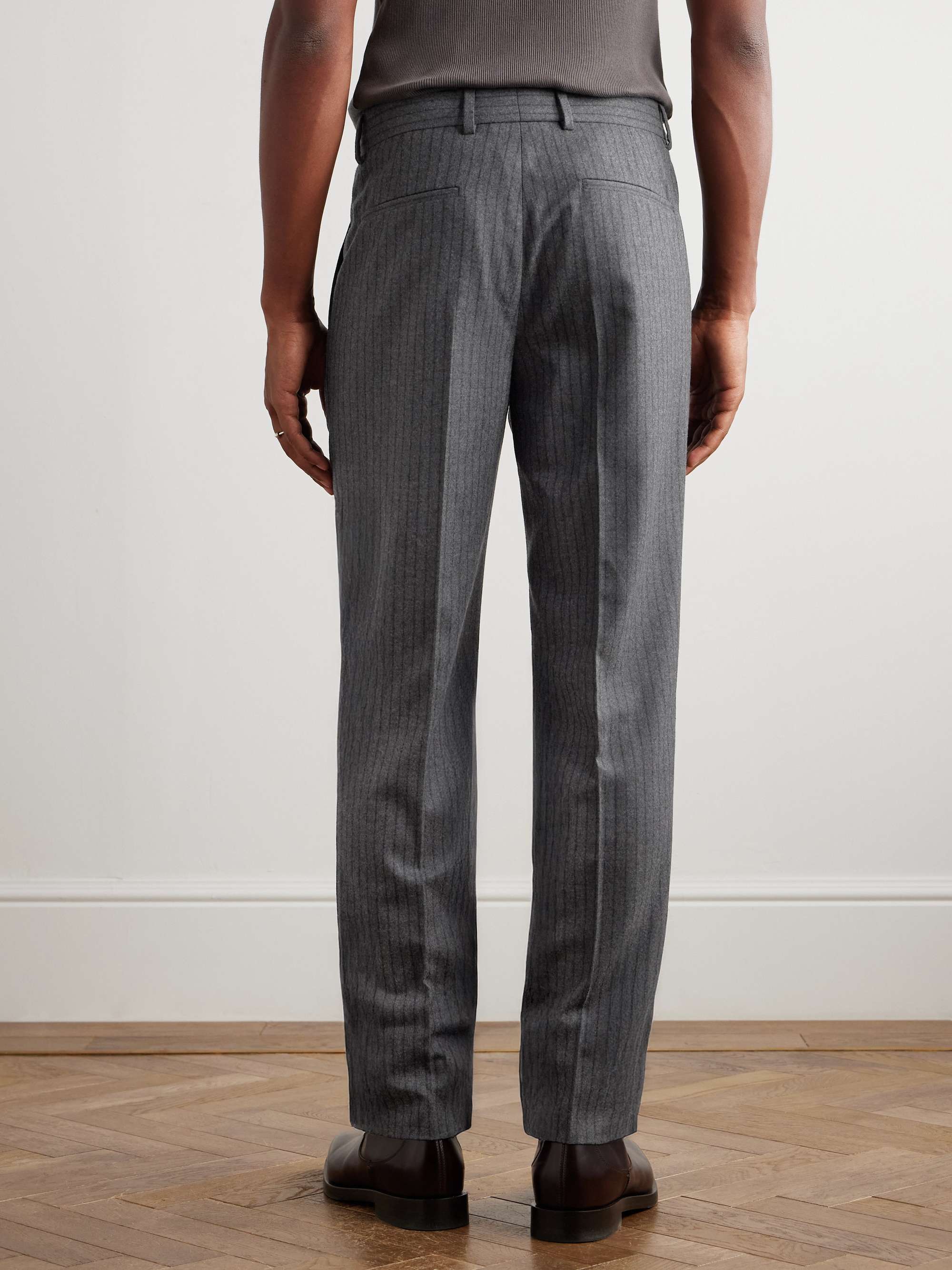 Straight-Leg Pleated Striped Wool-Flannel Suit Trousers view